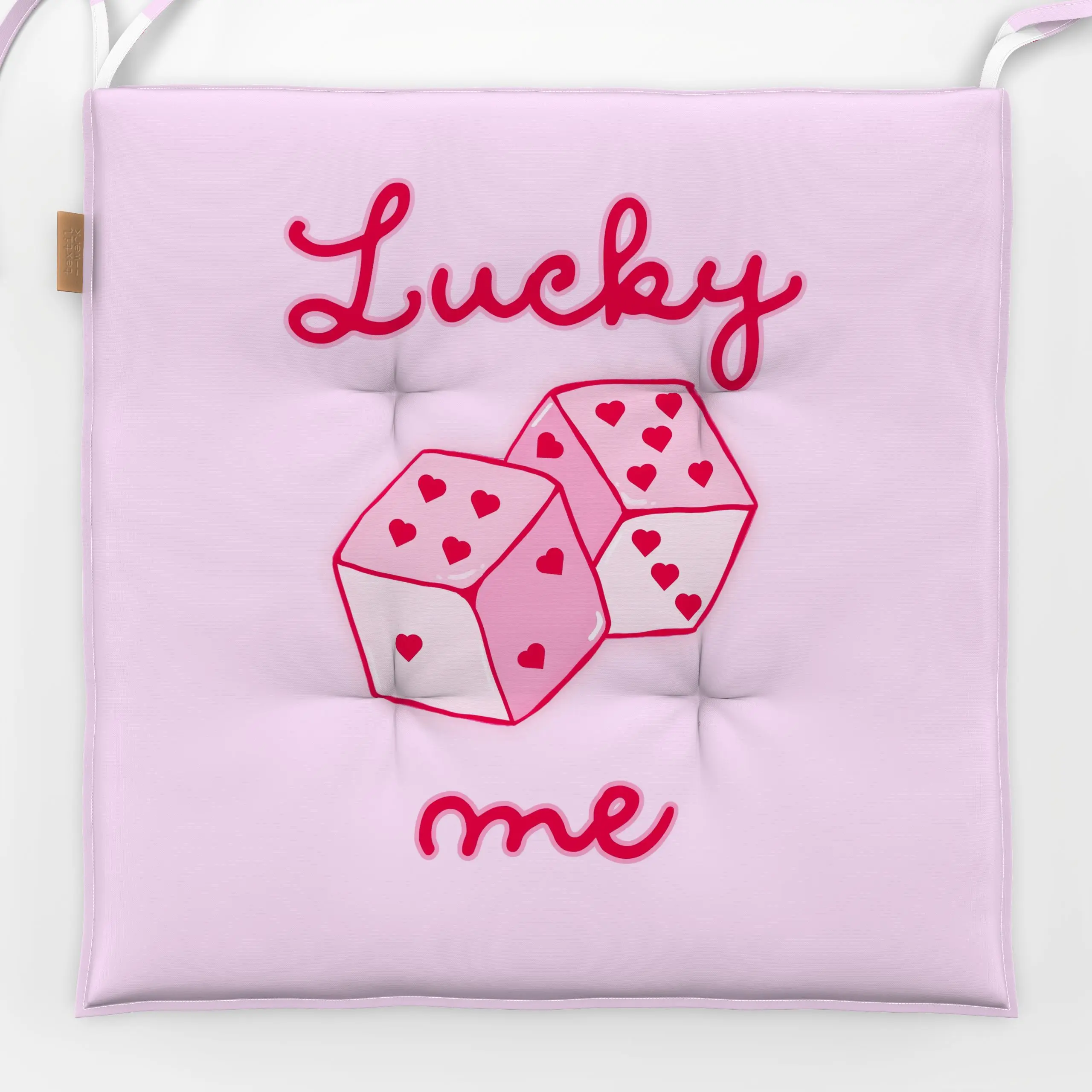 Sitzkissen Lucky Me Würfel Pink - Liebe, Romantik & Pride, Sprüche & Schriftzüge, Anlässe - von „Monika Strigel"; Handschrif...