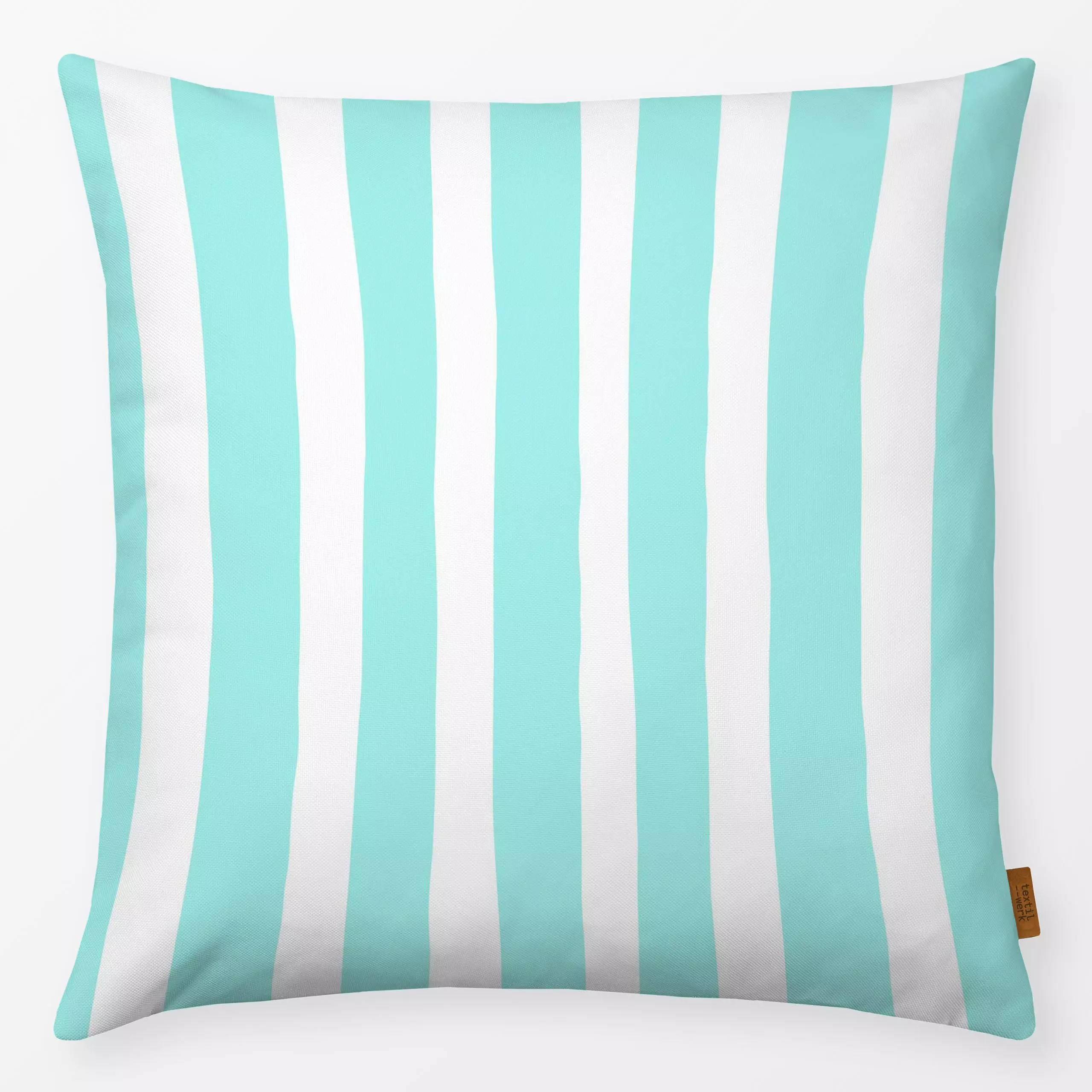 Kissen Vertical Stripes Teal White - Symbole & Muster - von „Andrea Haase"; Streifen, Sommerblumen, blau, frisch, vertikal, ...
