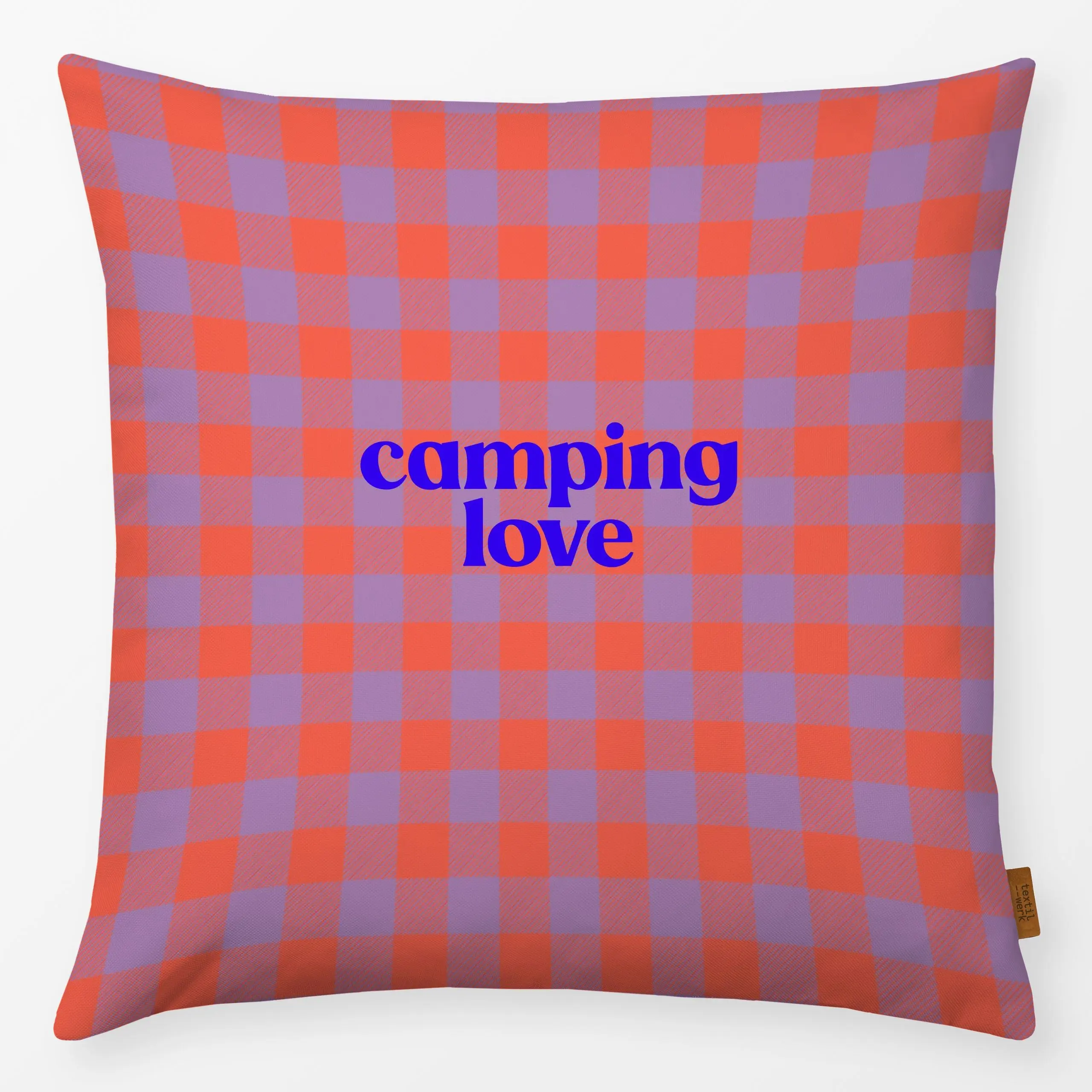Kissen Gingham Camping Lover Lila - Reise - von „Studio ROSAGRAU"; Travel, van, Camping, gingham, typo, vanlife, Karomuster,...