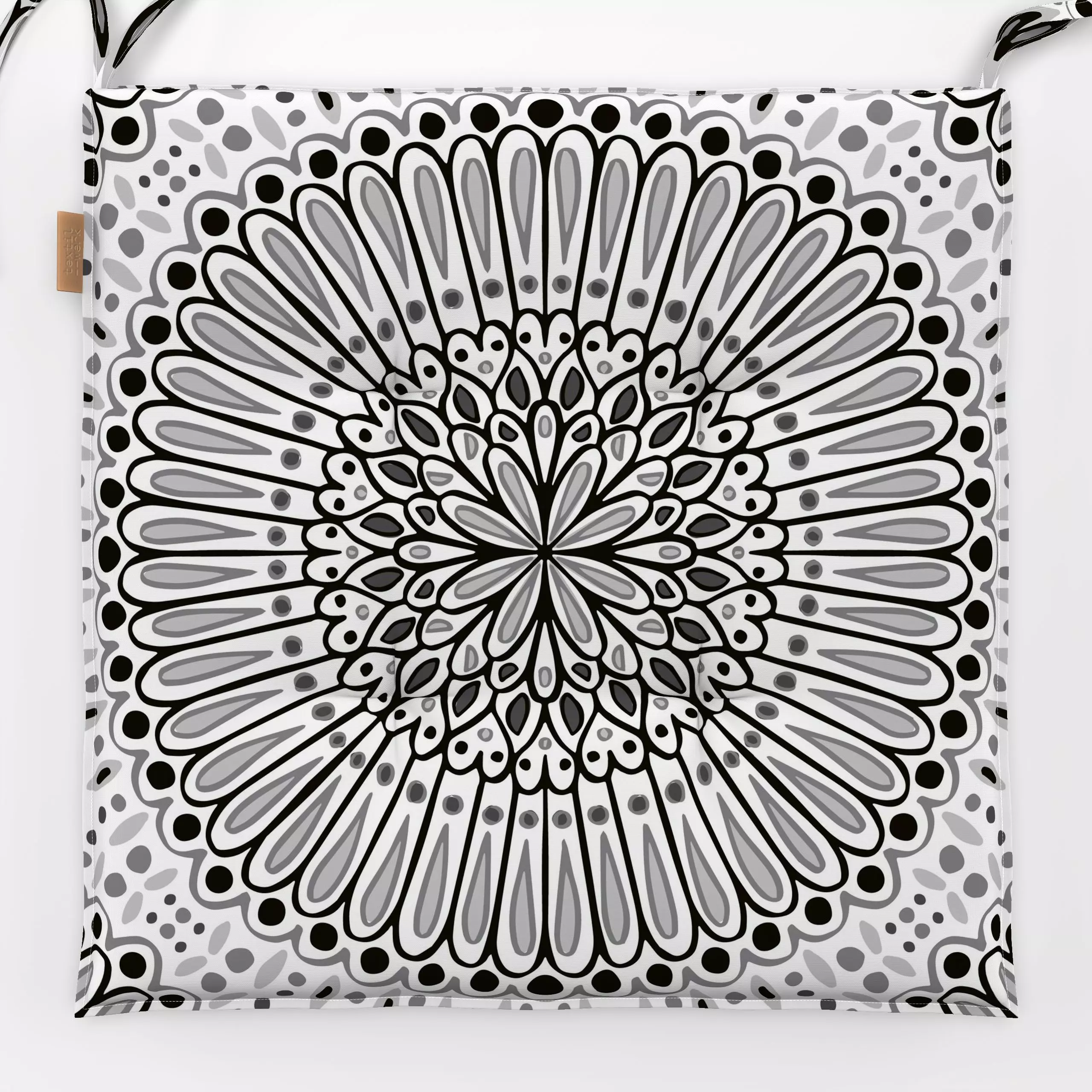 Sitzkissen Mandala monochrom - Symbole & Muster - von „Kathrin Woo"; abstrakt, modern, Winter, monochrom, hellgrau, blackand...