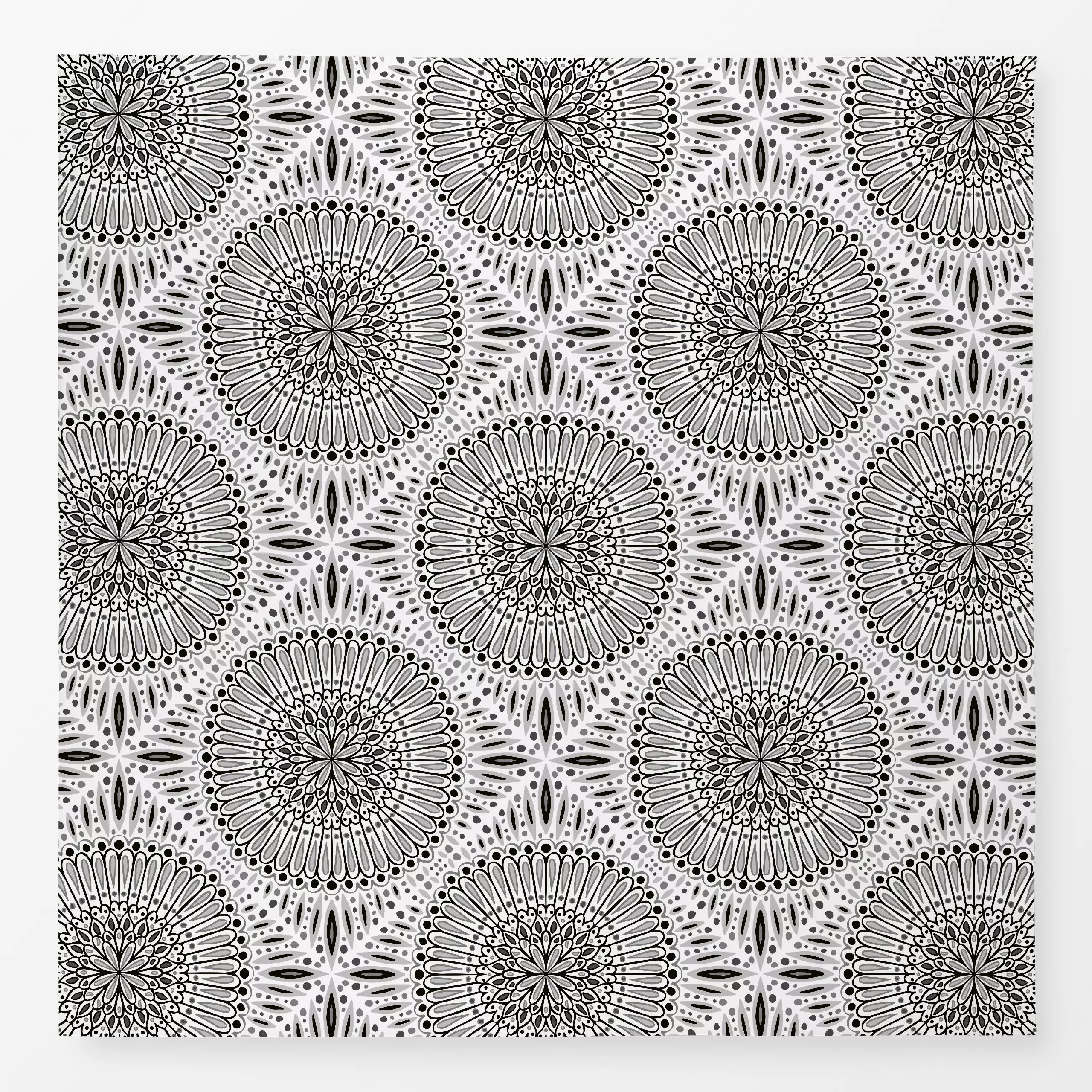 Tischdecke Mandala monochrom - Symbole & Muster - von „Kathrin Woo"; abstrakt, modern, Winter, monochrom, hellgrau, blackand...