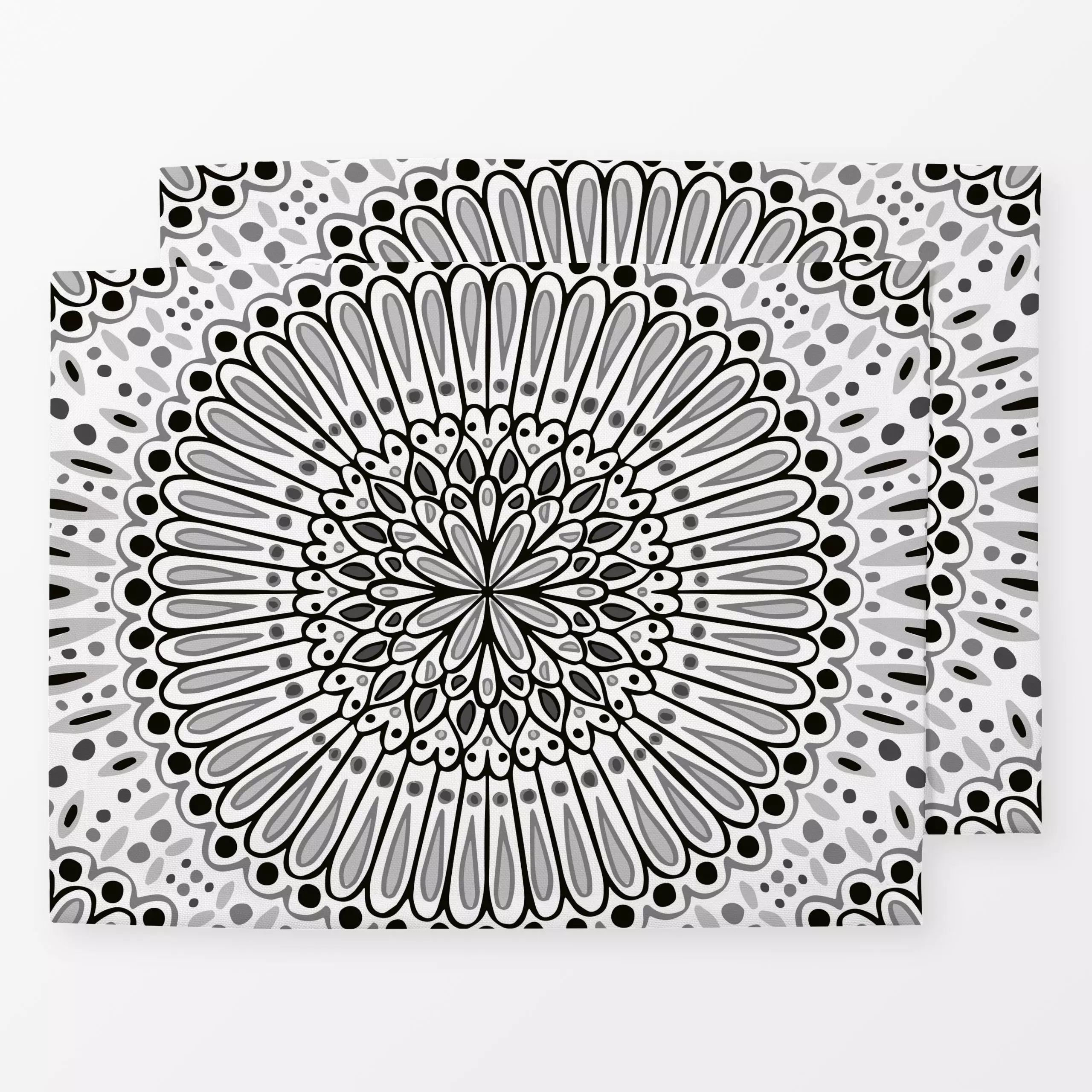 Tischset Mandala monochrom - Symbole & Muster - von „Kathrin Woo"; abstrakt, modern, Winter, monochrom, hellgrau, blackandwh...