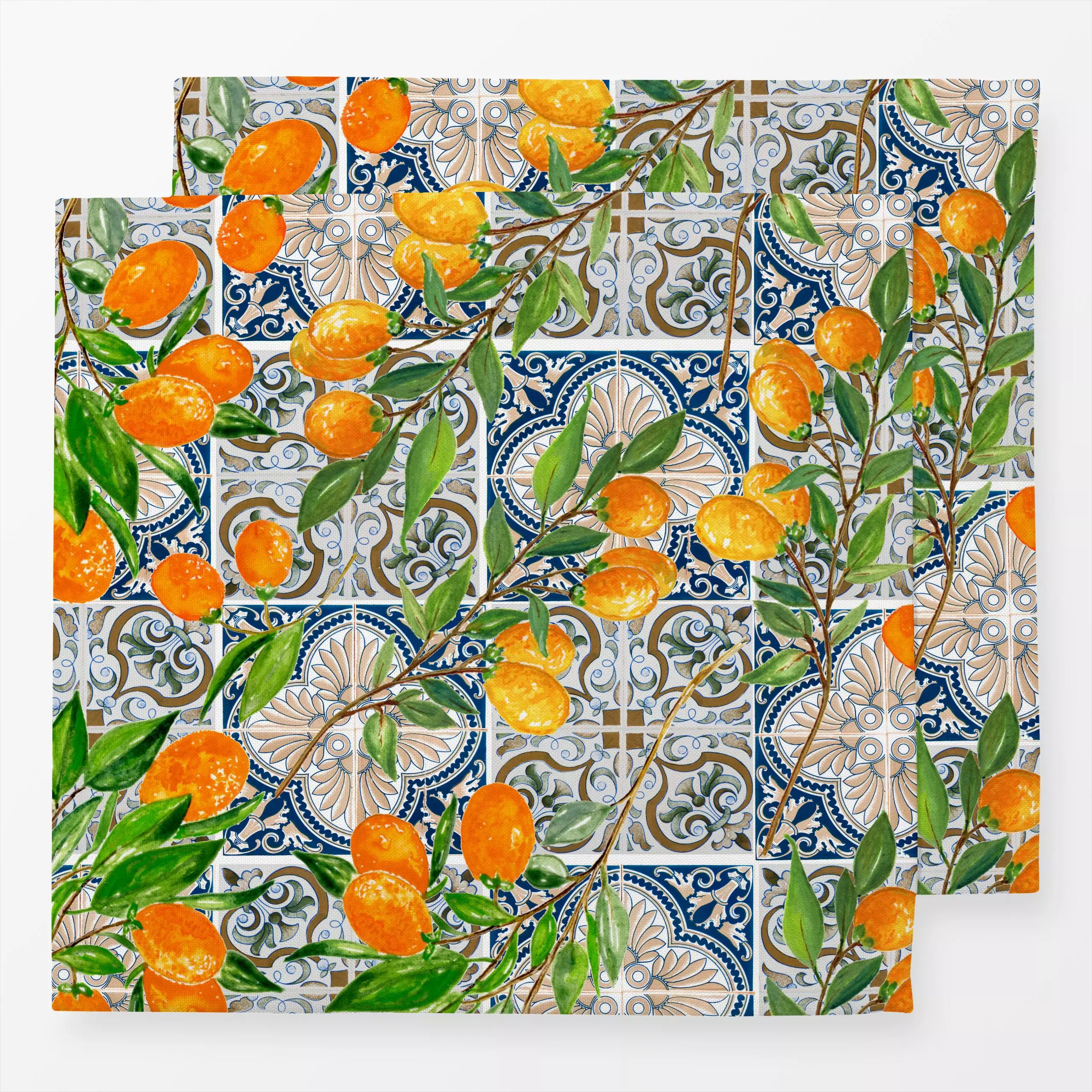Servietten Teneriffa Sommer - Blumen & Florales, Symbole & Muster - von „Uta Naumann"; boho, Sommerblumen, Orange, Früchte, ...