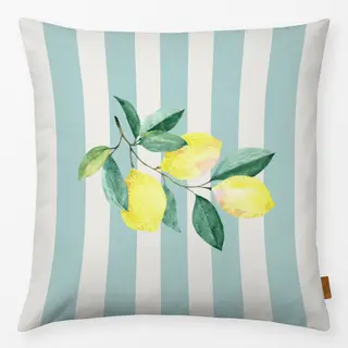 Kissen Zitronenzweig blau Streifen