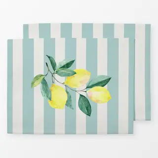 Tischset Zitronenzweig blau Streifen