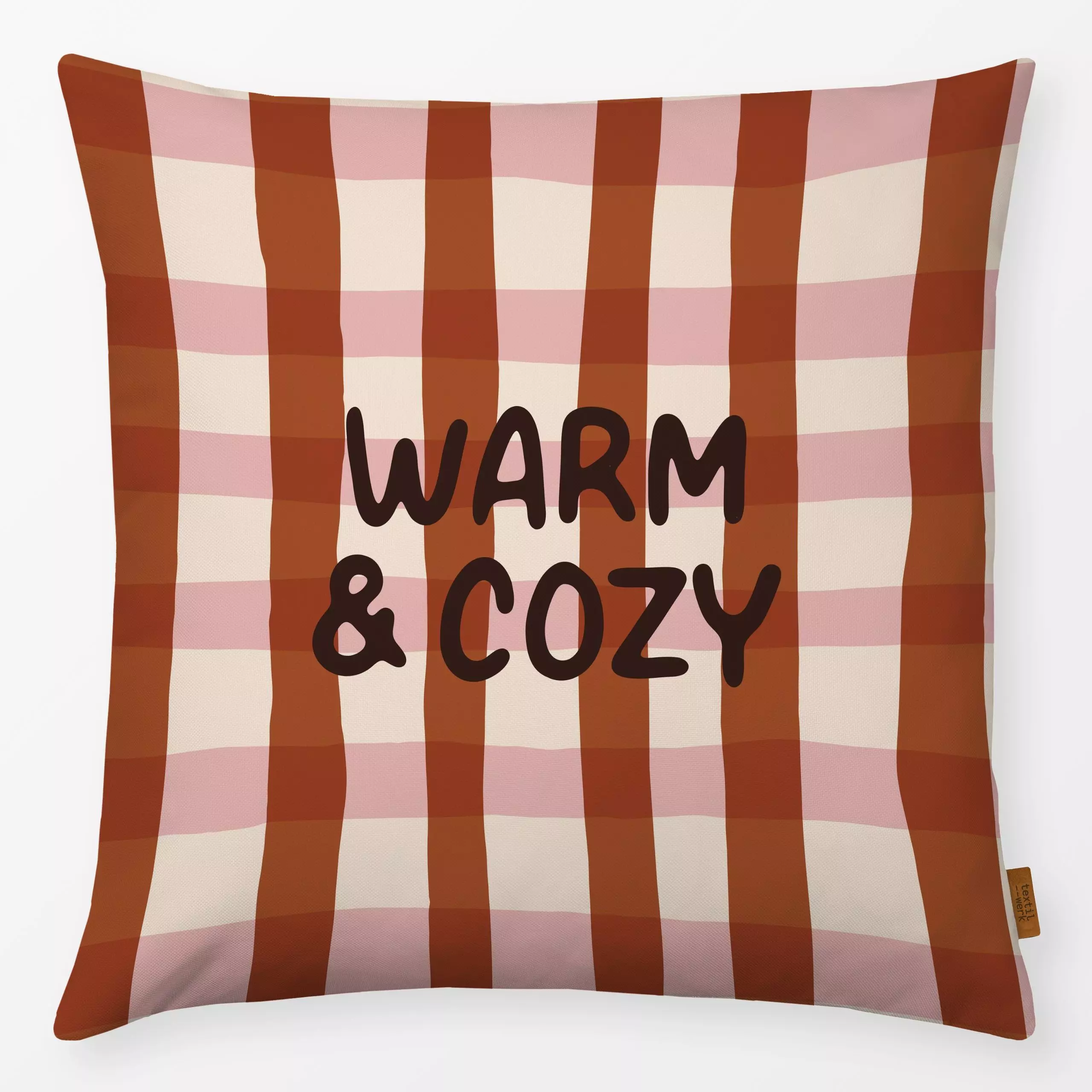 Kissen Warm & Cozy - Herbst, Sprüche & Schriftzüge, Symbole & Muster - von „moDeern Design Studio"; Hygge, Cozy, Karo, typog...