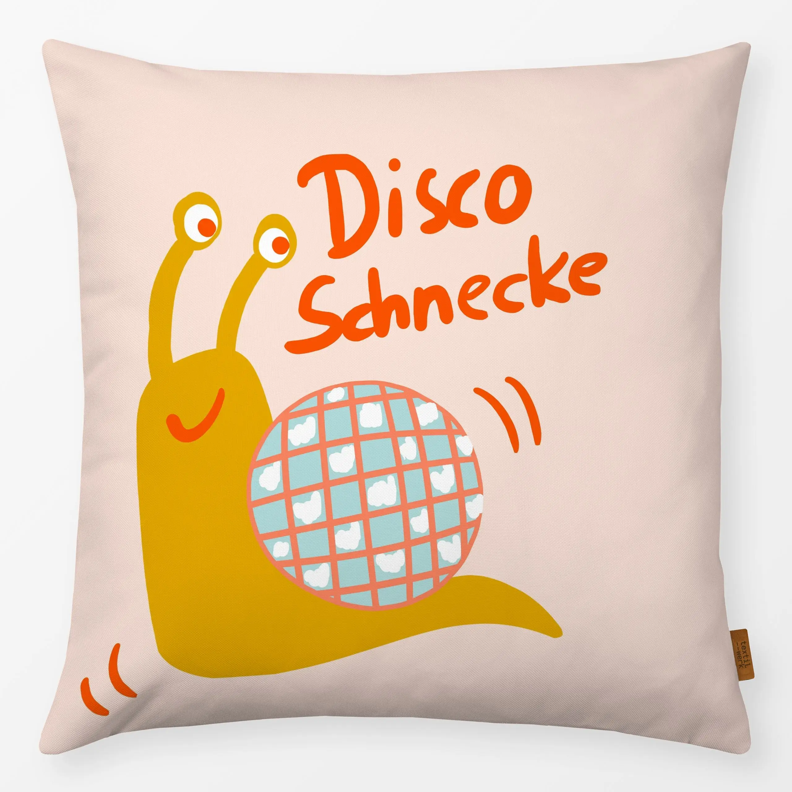Kissen Disco-Schnecke senf - Kinderzimmer & Motive für Kinder, Tiere, Sprüche & Schriftzüge - von „Julia Reyelt"; Schnecke, ...