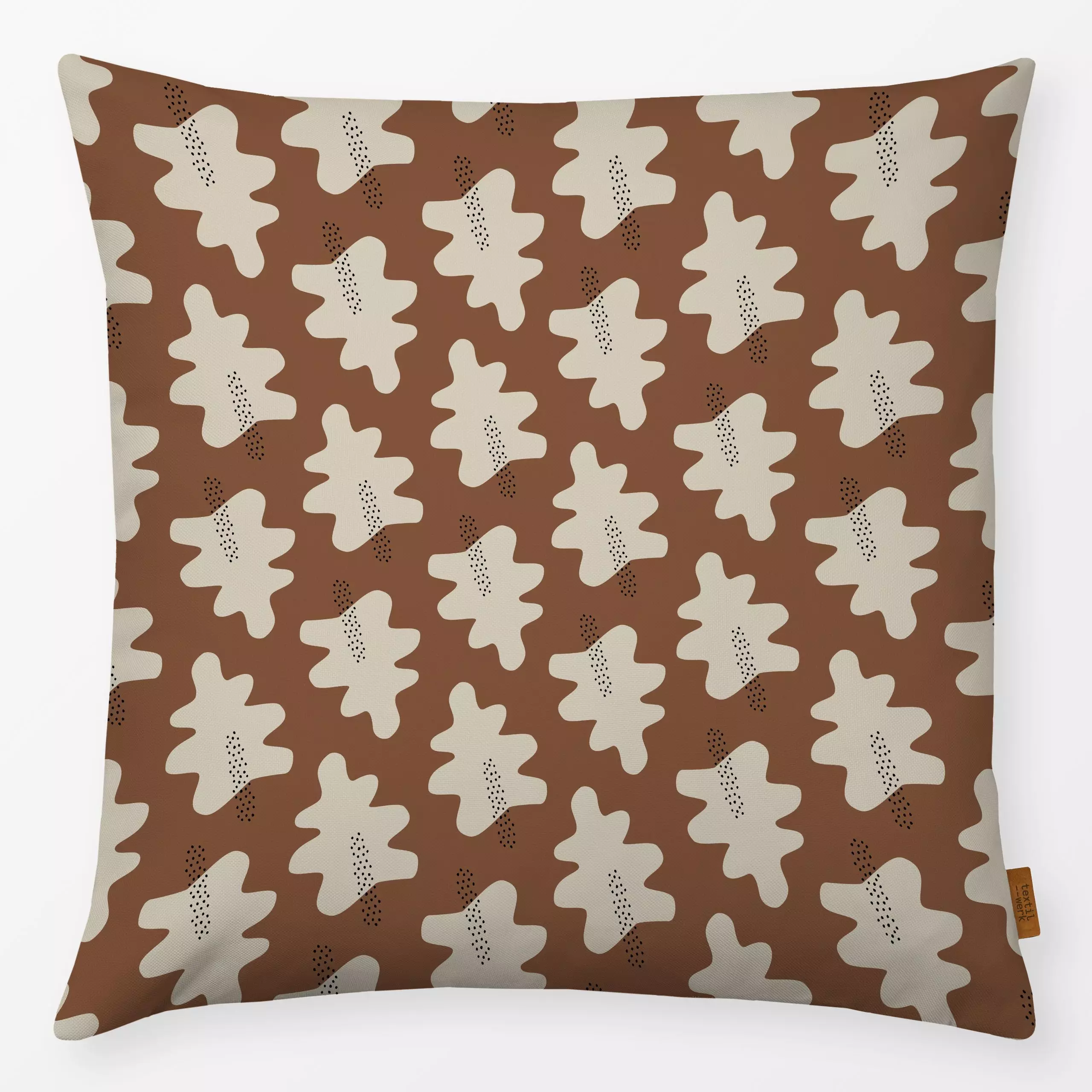 Kissen Muster Herbstlaub - braun - Herbst - von „Heyduda"; Illustration, Blatt, skandinavisch, Hygge, Weihnachten, grafisch,...