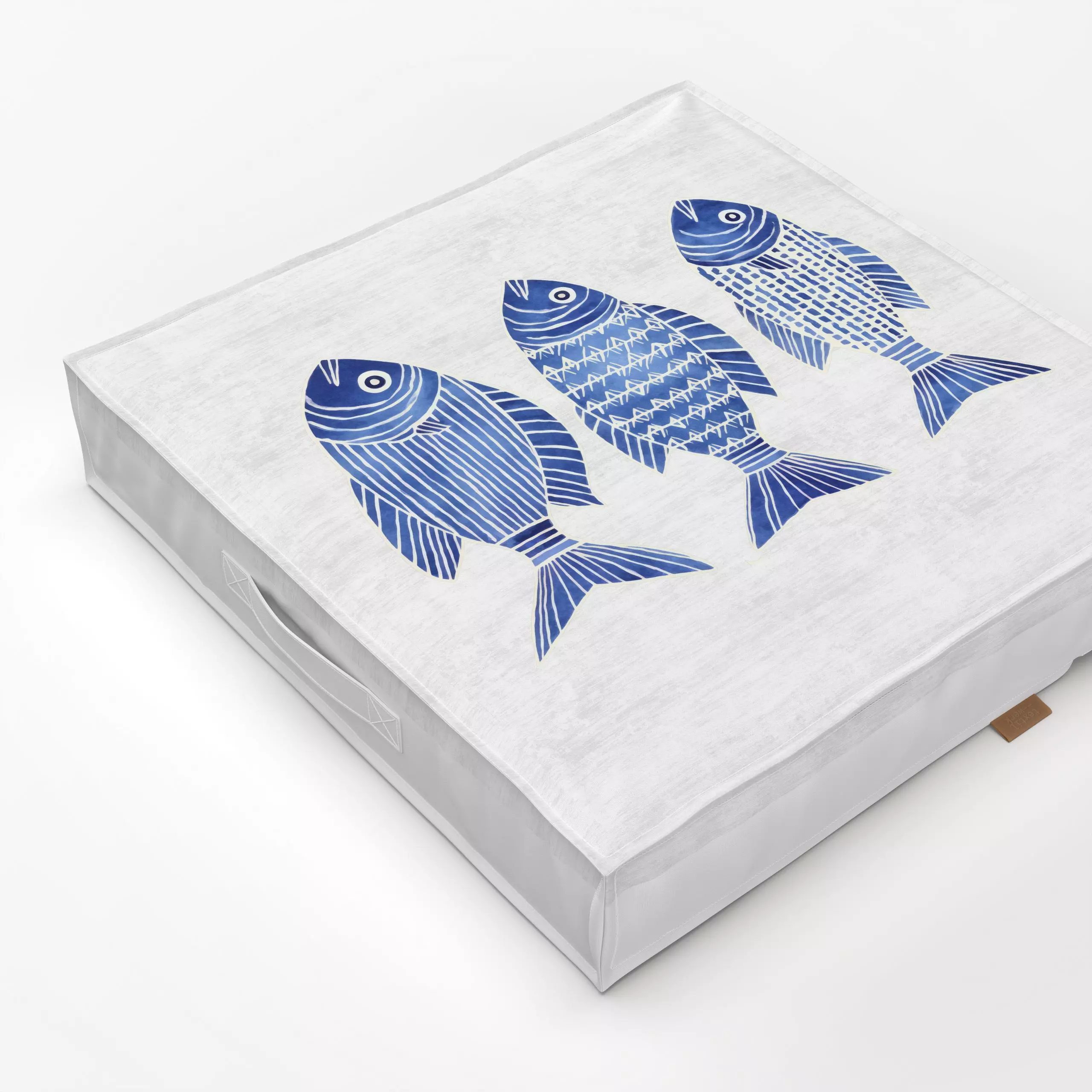 Bodenkissen Blue Fish - Sommer, Tiere - von „Andrea Haase"; Aquarell, Ozean, Meer, Meerestiere, Unterwasserwelt, Urlaub, mar...