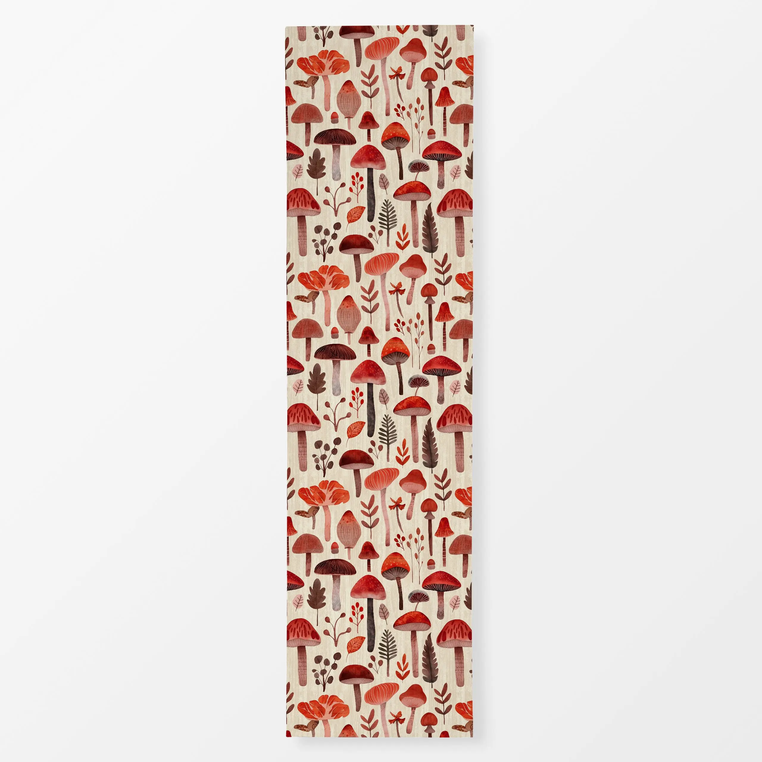 Tischläufer Mushroom Woodland Red - Herbst, Pflanzen & Botanik - von „Andrea Haase"; Aquarell, Blätter, Laub, Wald, Cozy, He...