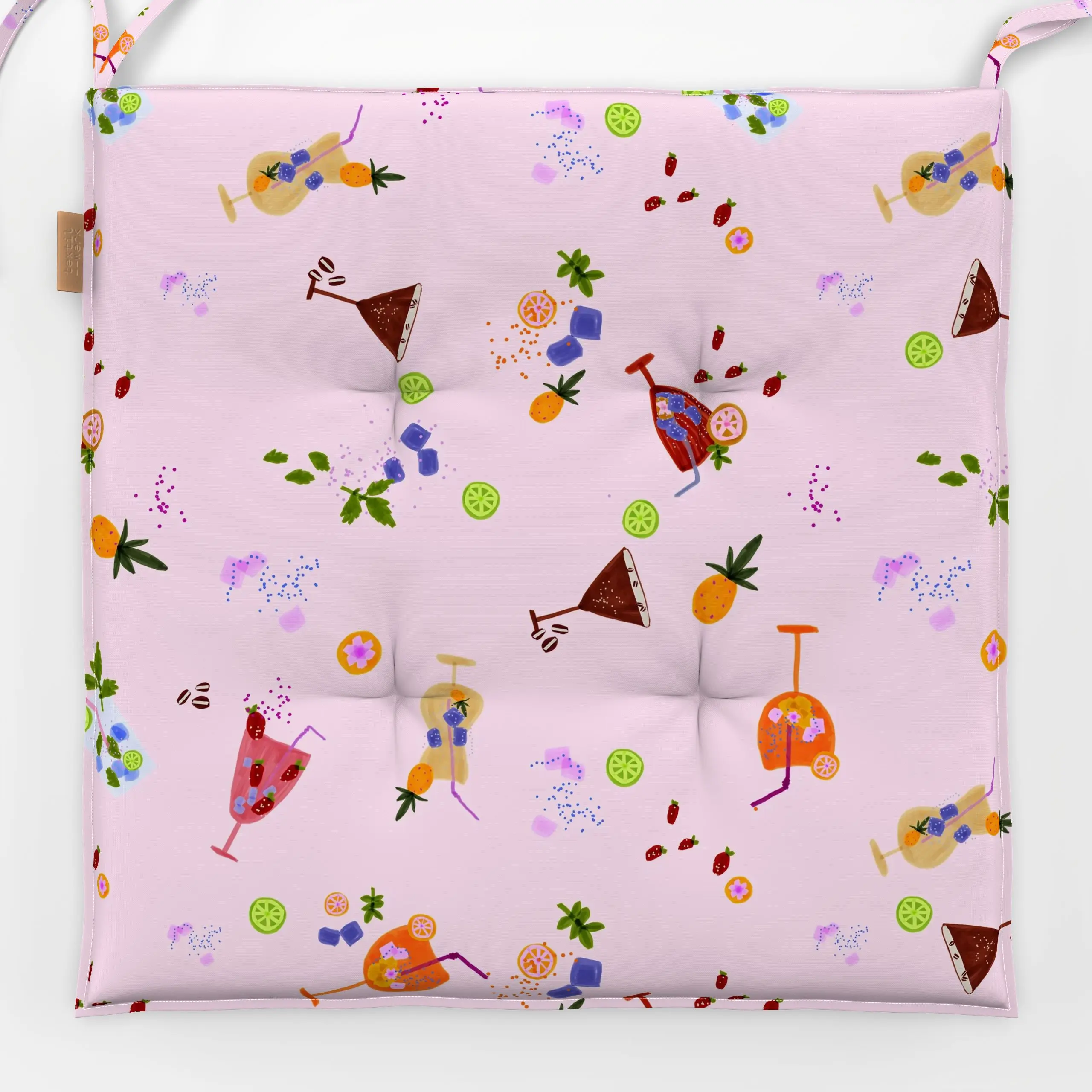 Sitzkissen Cocktails Pattern Rosa - Sommer, Küche, Essen & Trinken, Früchte - von „Sophie Augustin Illustration"; Früchte, s...