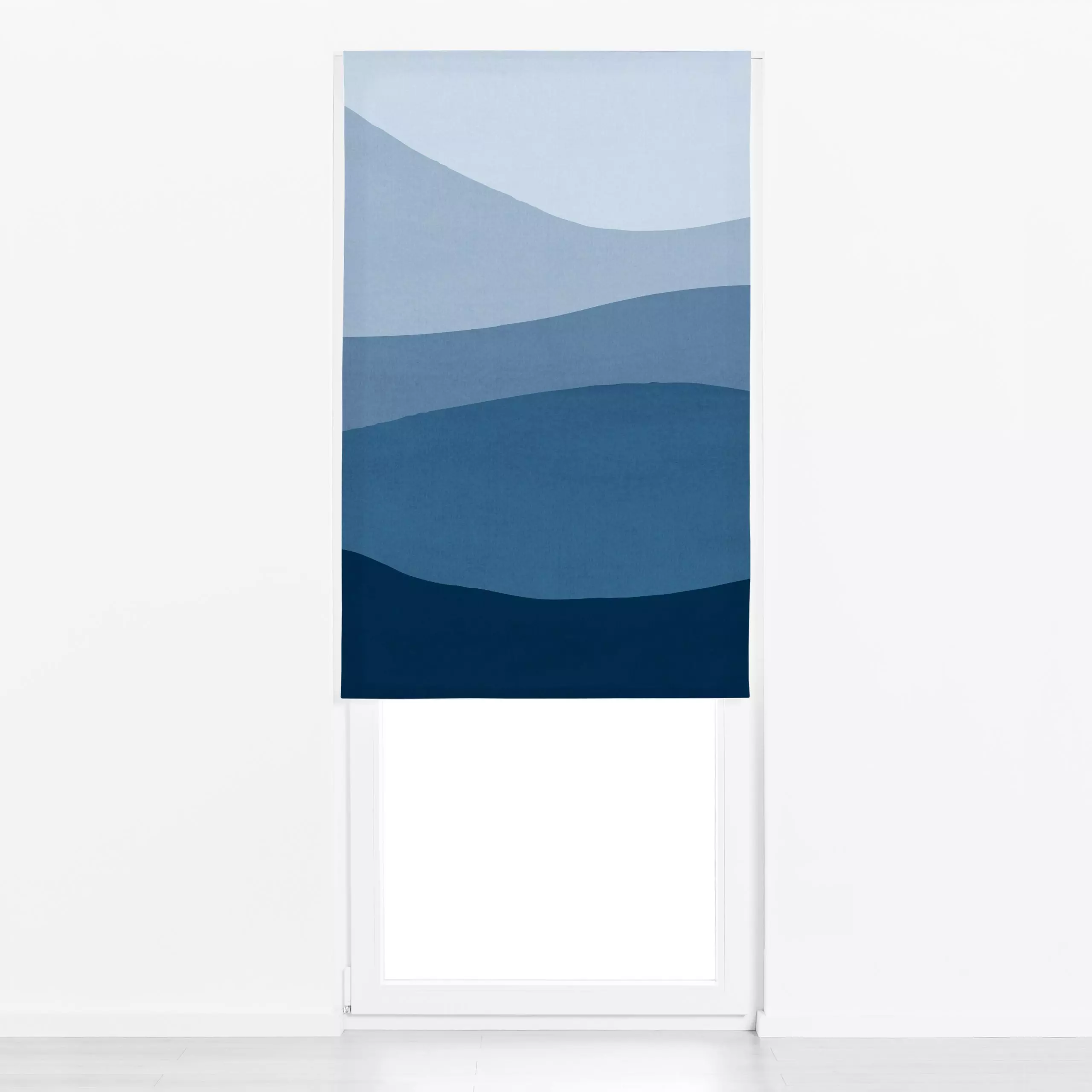Raffrollo Blue Waves 1 - Natur & Landschaft, Symbole & Muster - von „Mareike Böhmer"; minimal, abstrakt, Blaugrau, formen, b...