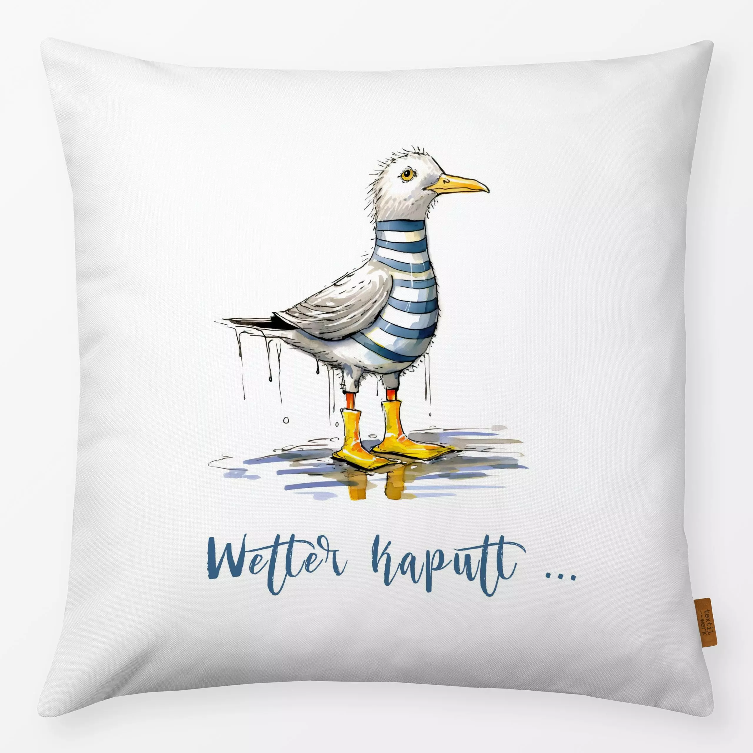 Kissen Wetter kaputt - Tiere, Sprüche & Schriftzüge - von „Uta Naumann"; Regenbogen, Vogel, Möve, Sommer, Herbst, Wetter, mo...