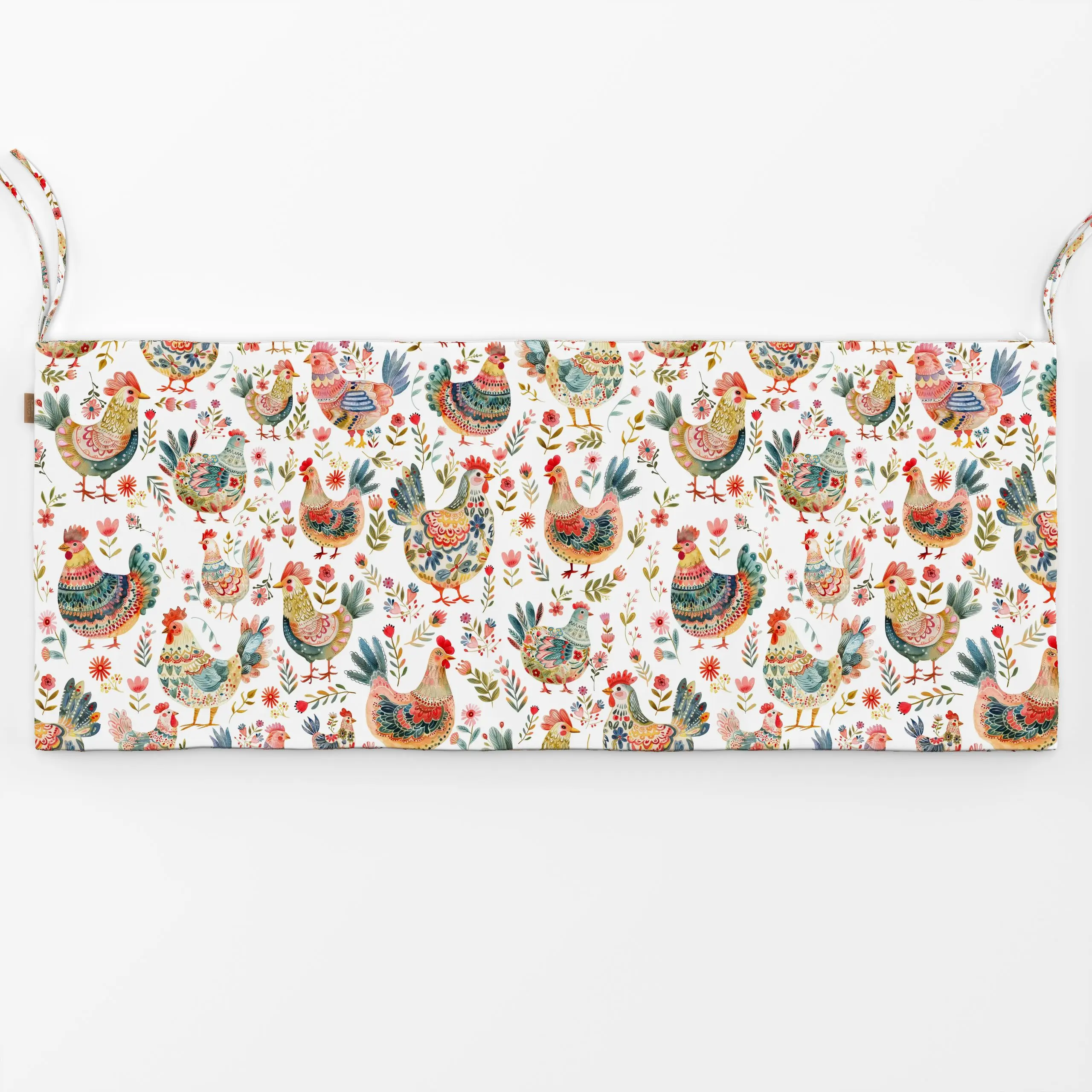 Bankauflage Glücklicher Hühnerhof - Frühling, Tiere, Ostern - von „Uta Naumann"; Muster, Hühner, niedlich, Ostern, landhaus,...