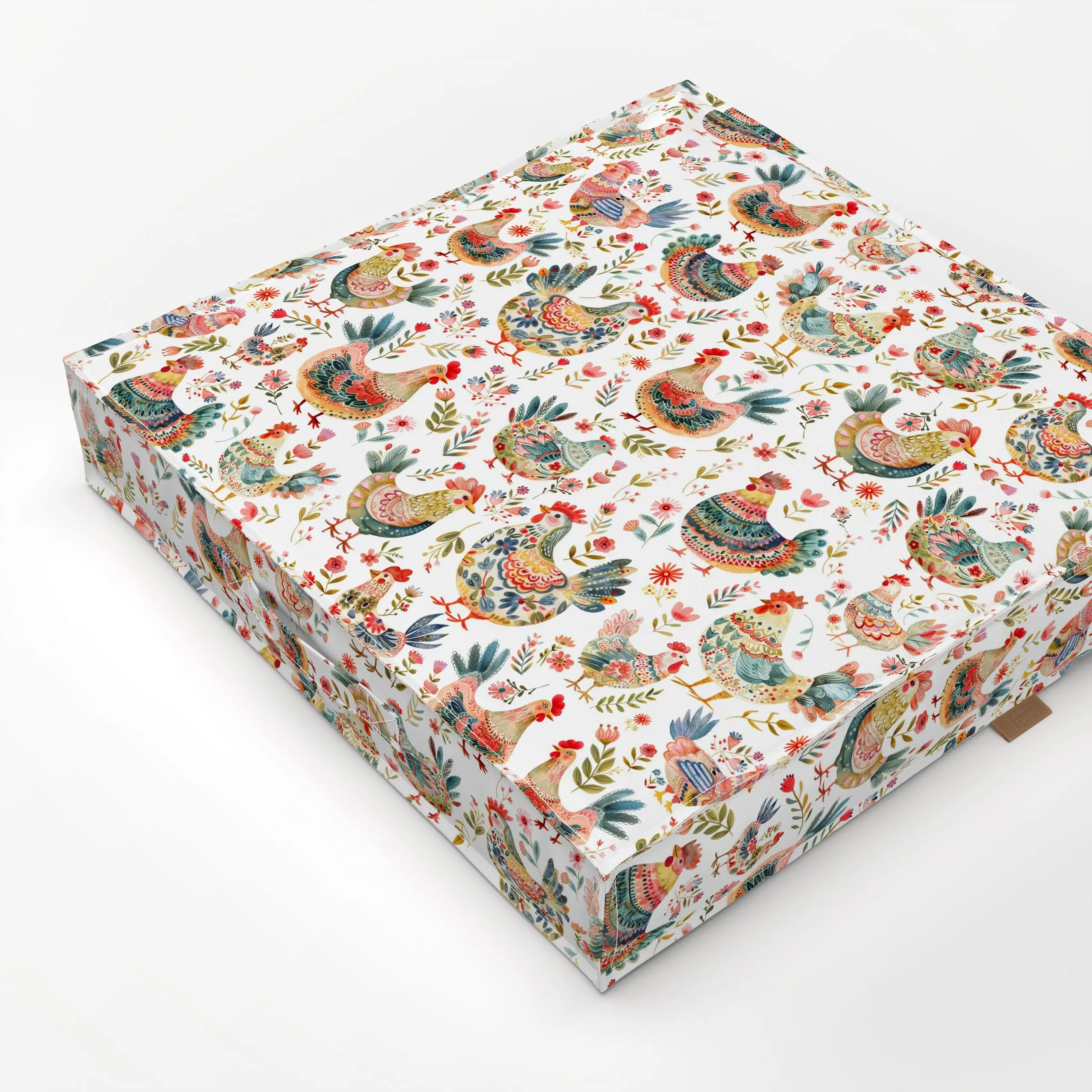 Bodenkissen Glücklicher Hühnerhof - Frühling, Tiere, Ostern - von „Uta Naumann"; Muster, Hühner, niedlich, Ostern, landhaus,...