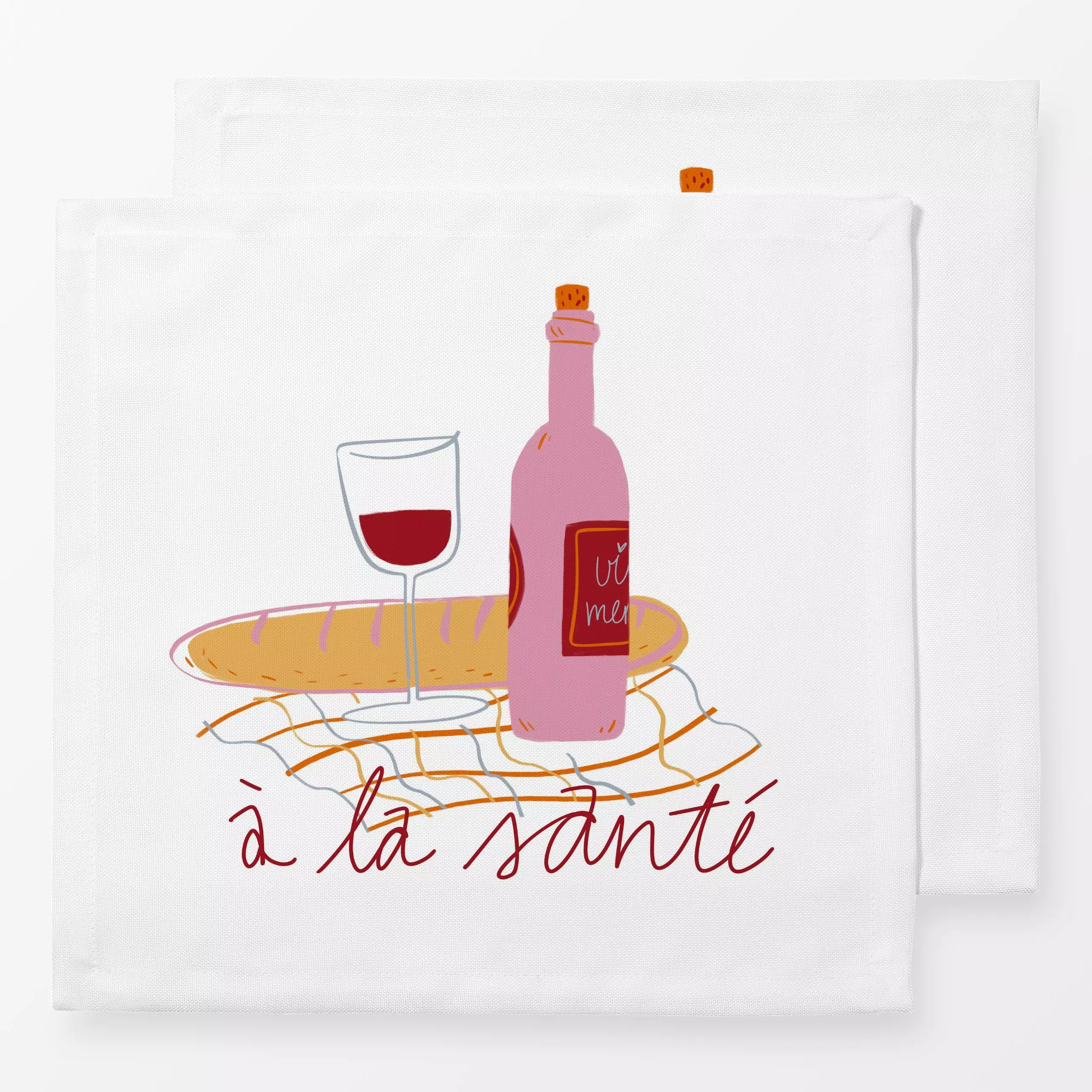 Servietten Wein und Baguette - Küche, Essen & Trinken - von „Lena Lackmann"; Wein, Sommer, Essen, Kochen, picnic, brot, Fran...