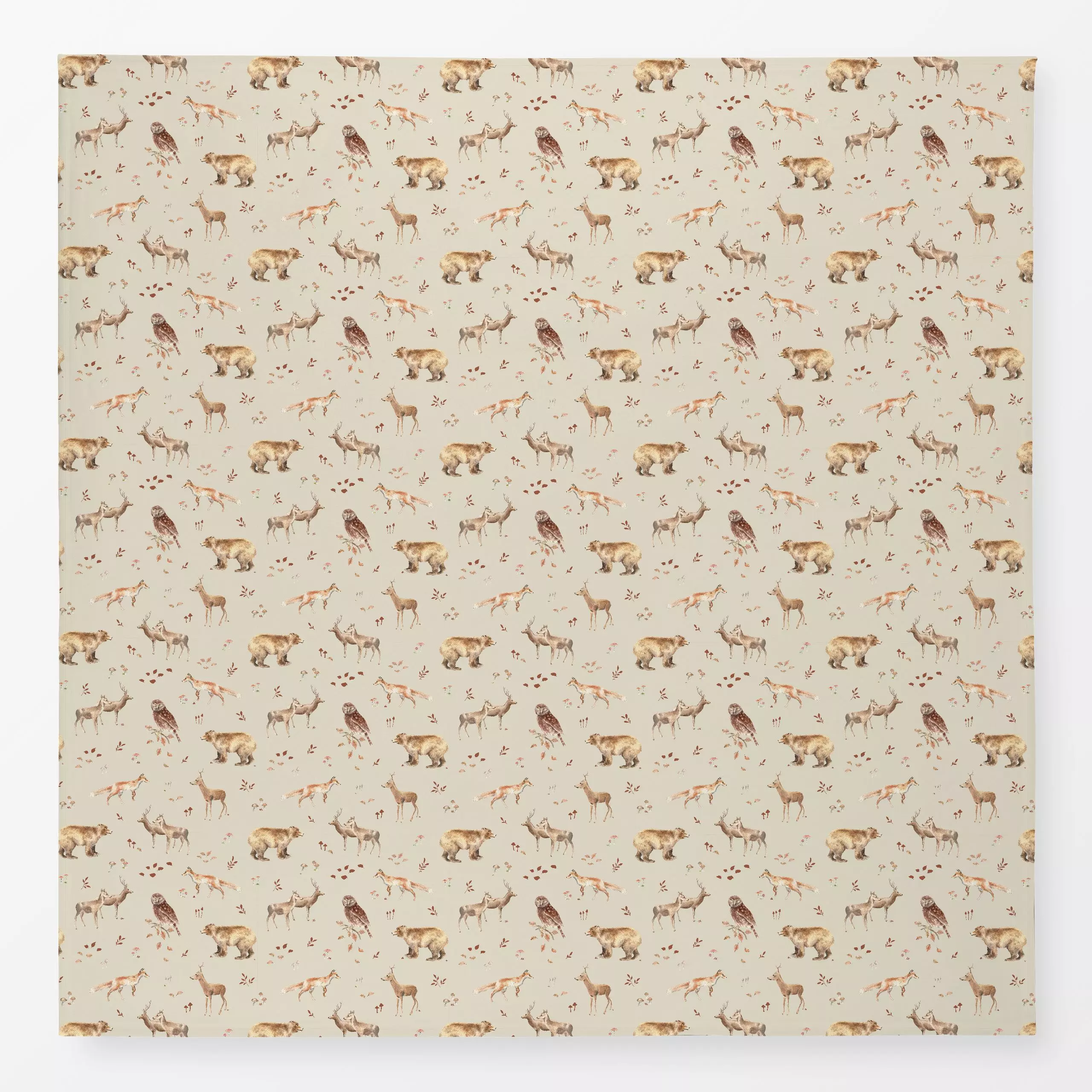 Tischdecke Waldtiere beige - Herbst, Natur & Landschaft, Tiere - von „Katrin Graff"; Wald, Fuchs, Eule, Herbst, Waldtiere, h...
