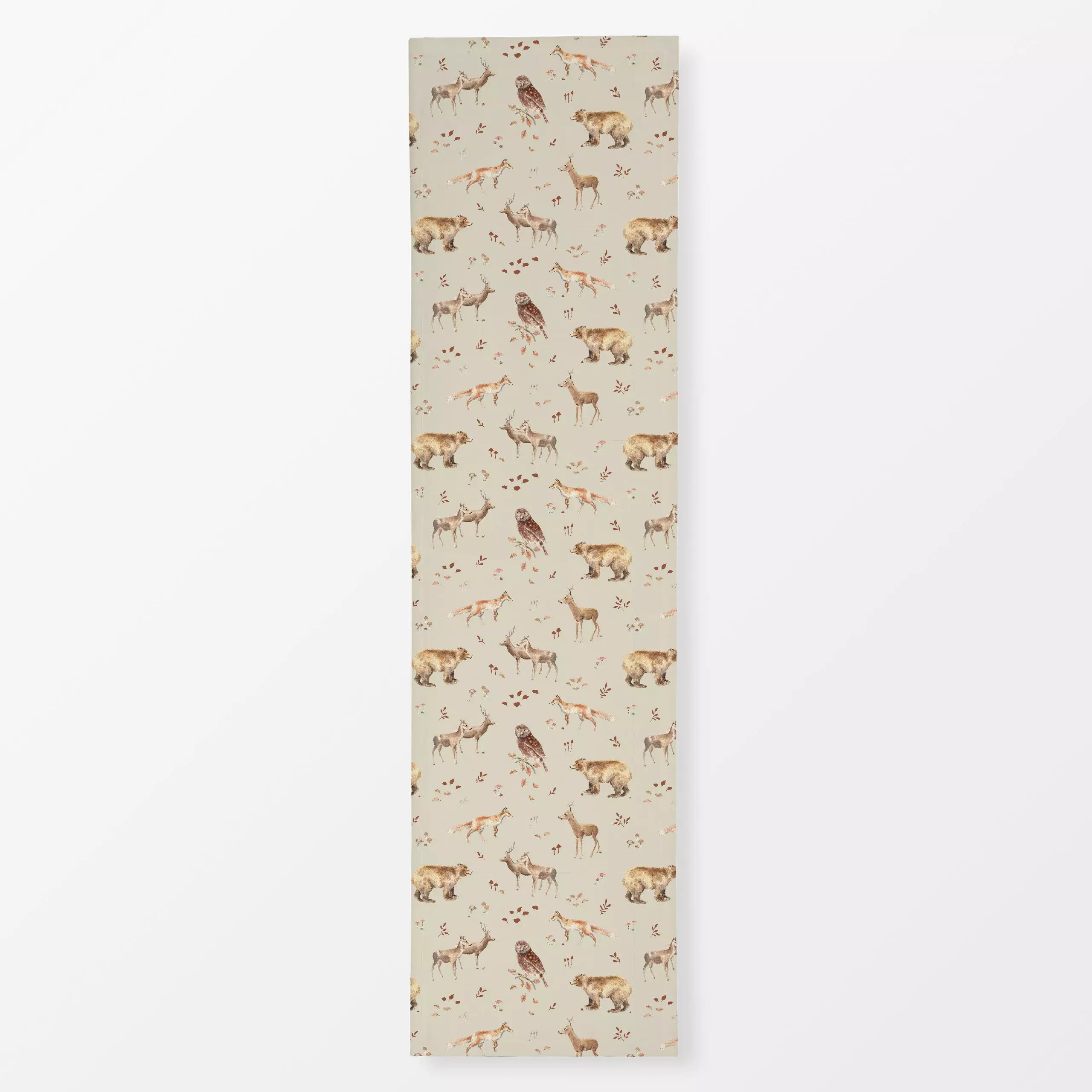 Tischläufer Waldtiere beige - Herbst, Natur & Landschaft, Tiere - von „Katrin Graff"; Wald, Fuchs, Eule, Herbst, Waldtiere, ...