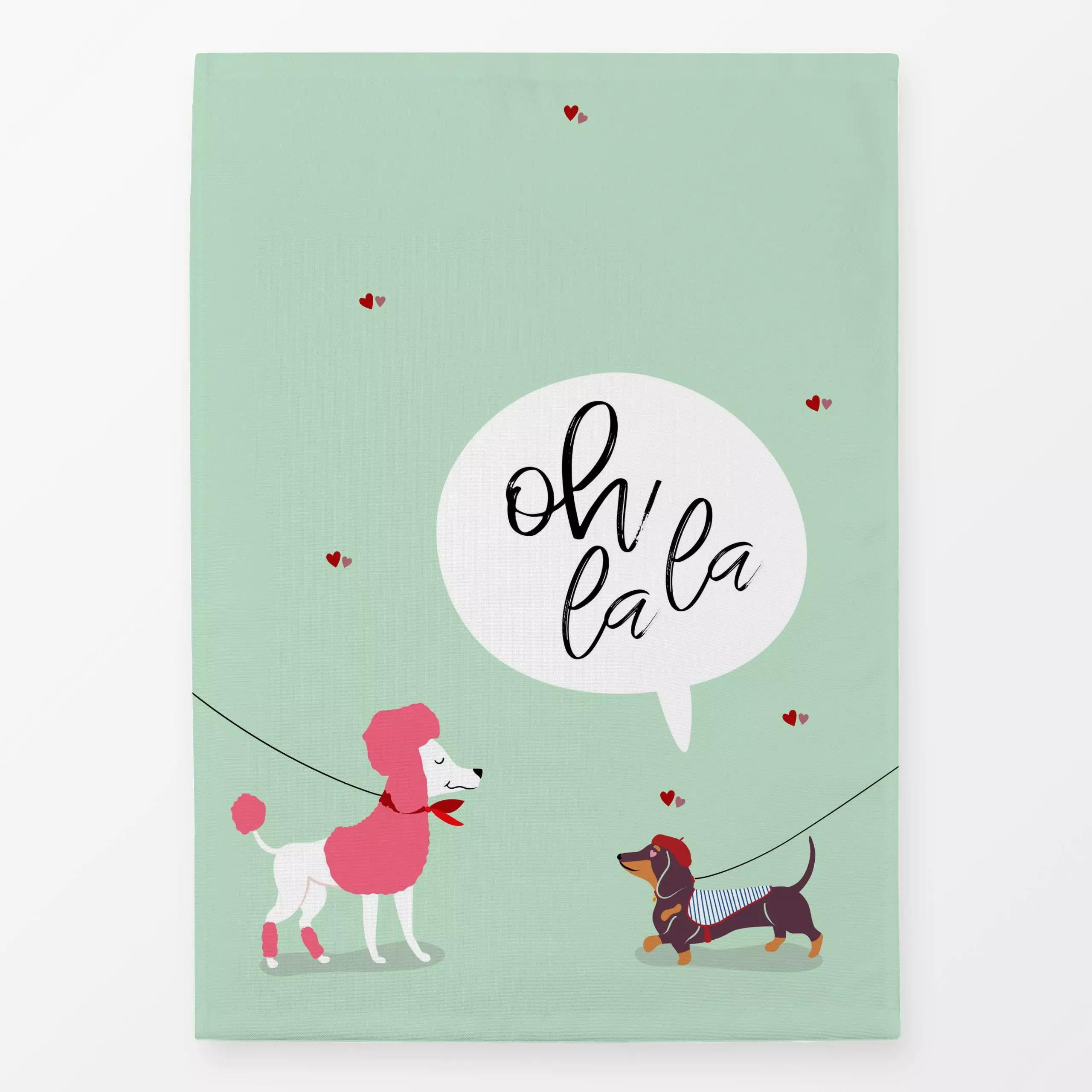 Geschirrtücher Oh la la Hundeliebe mint - Liebe, Romantik & Pride, Tiere - von „Heyduda"; Kinder, Hund, Liebeszitate, Valent...