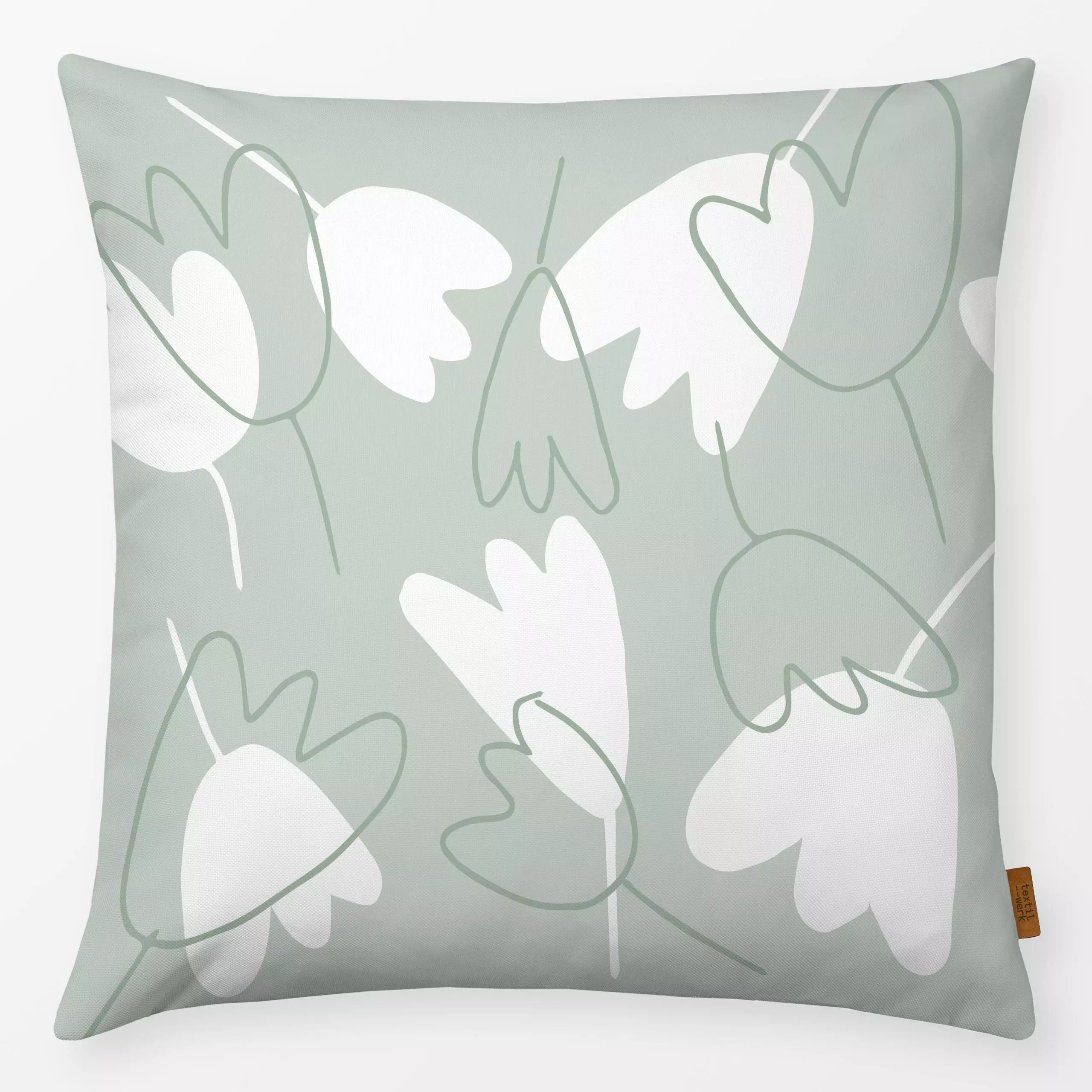 Kissen Tulpen grün - Blumen & Florales, Frühling, Anlässe, Ostern - von „Carolin Vonhoff"; Muster, Blumen, Tulpen, Wiese, Os...