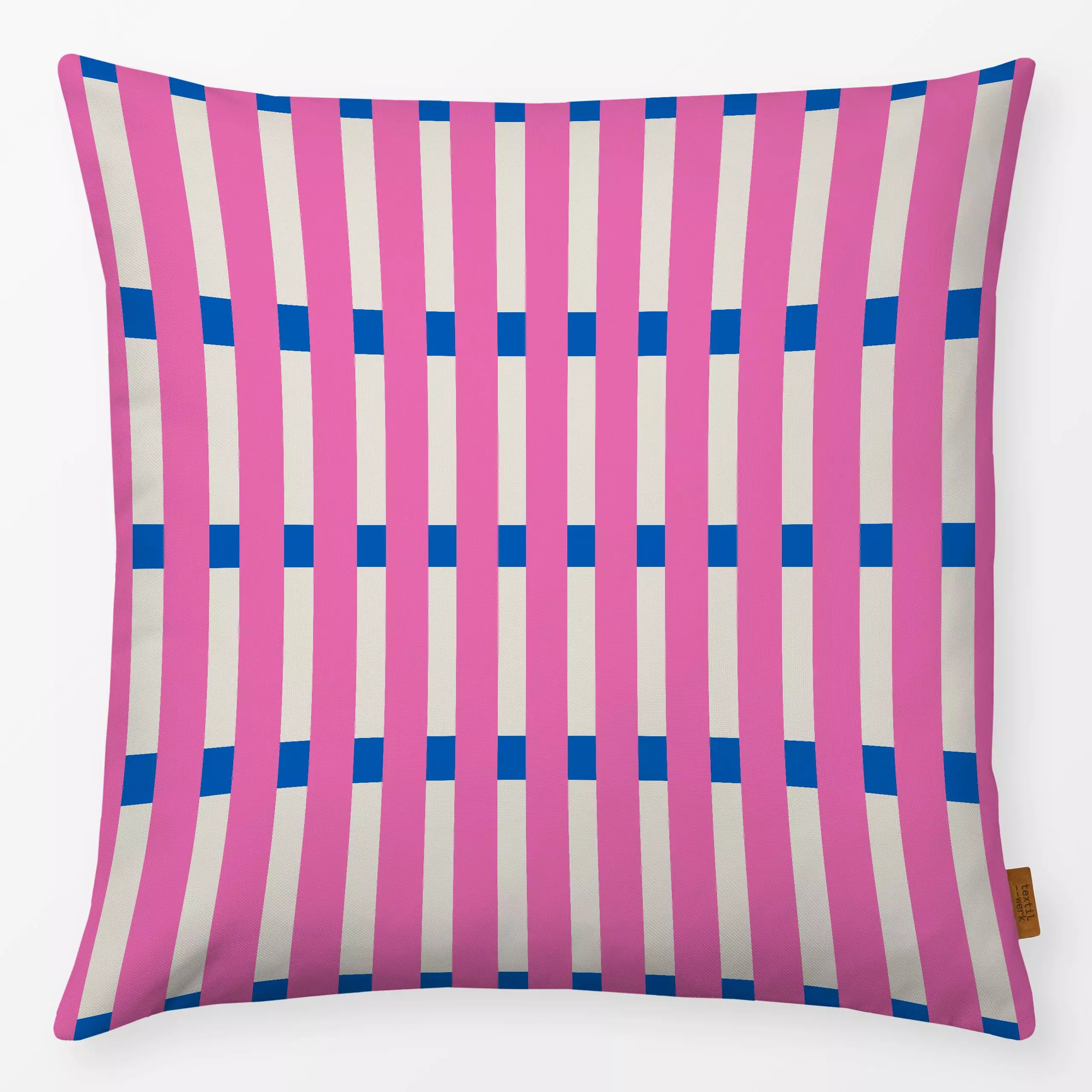 Kissen Blockstreifen Pink blau - Weihnachten, Symbole & Muster - von „Carolin Vonhoff"; Muster, Streifen, Geometrisch, beige...