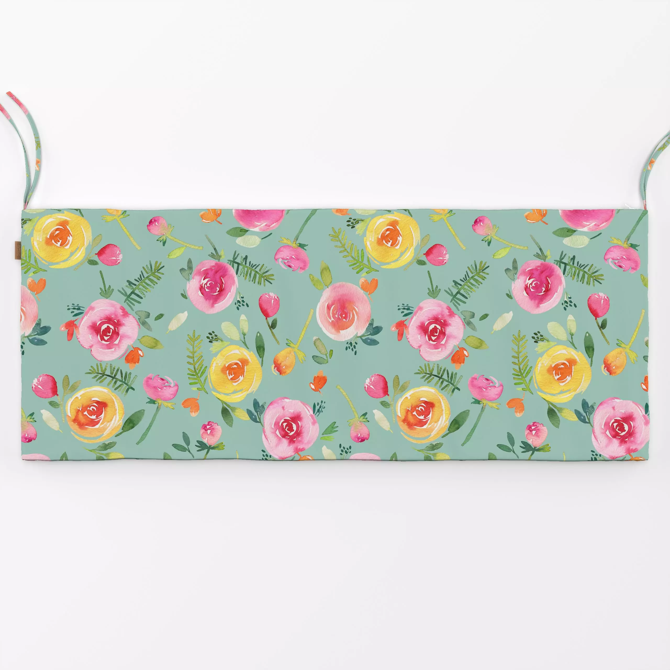 Bankauflage Süße Sommer Rosen Teal - Blumen & Florales, Sommer - von „Ninola Design "; Aquarell, Blumen, Rosen, Pfingstrosen...