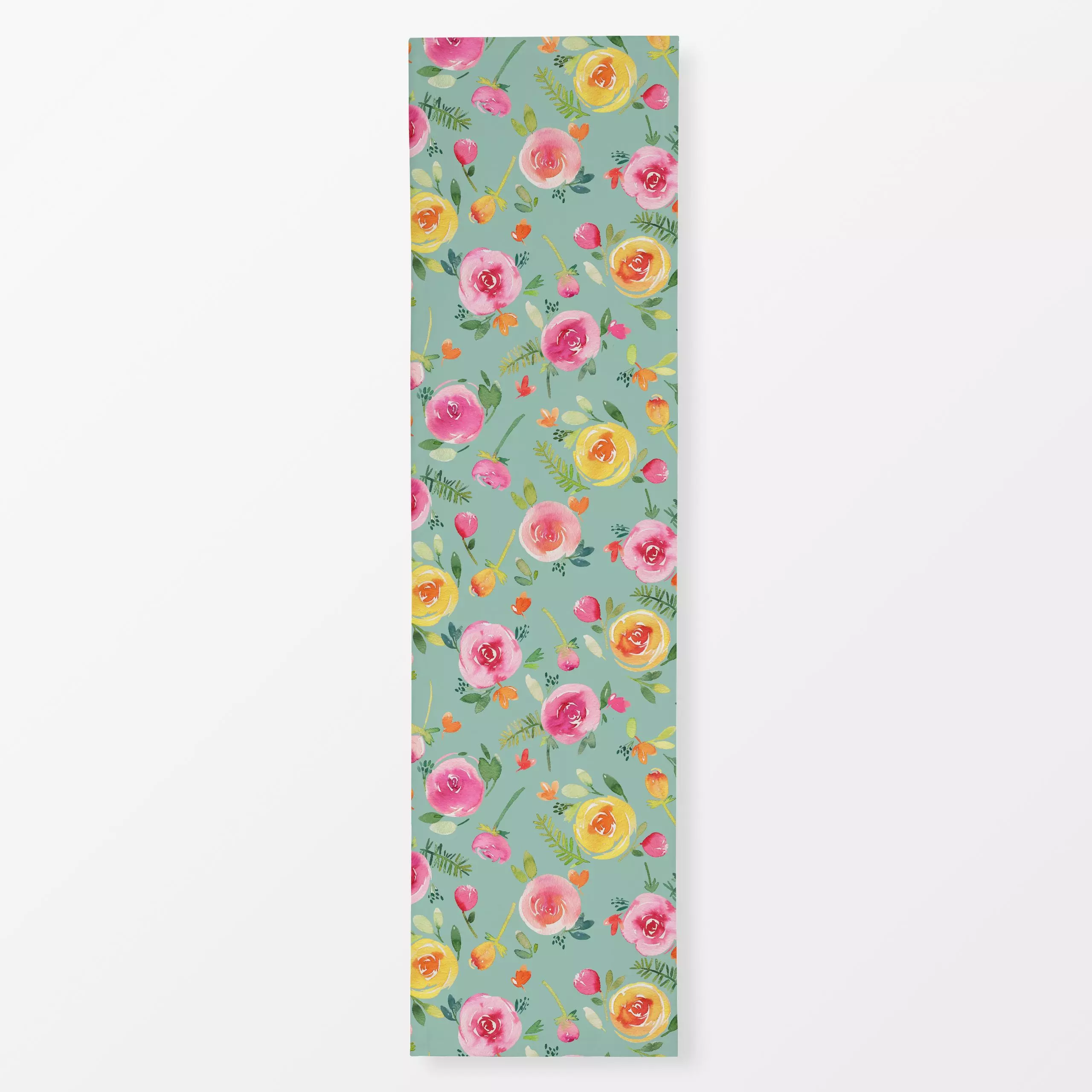 Tischläufer Süße Sommer Rosen Teal - Blumen & Florales, Sommer - von „Ninola Design "; Aquarell, Blumen, Rosen, Pfingstrosen...