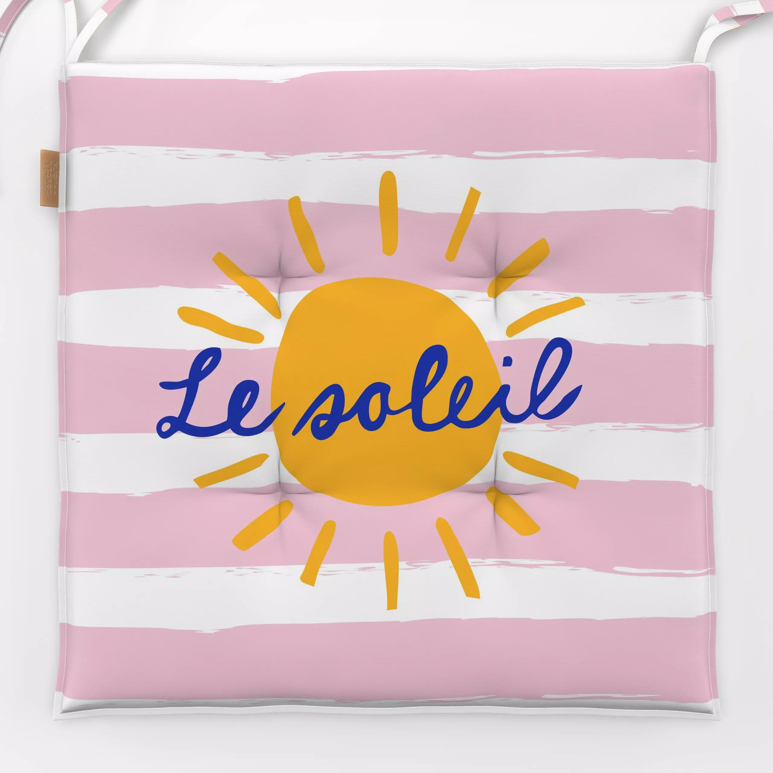 Sitzkissen Le soleil - Sommer, Symbole & Muster - von „moDeern Design Studio"; Streifen, Sonne, typografie, Frankreich, sole...