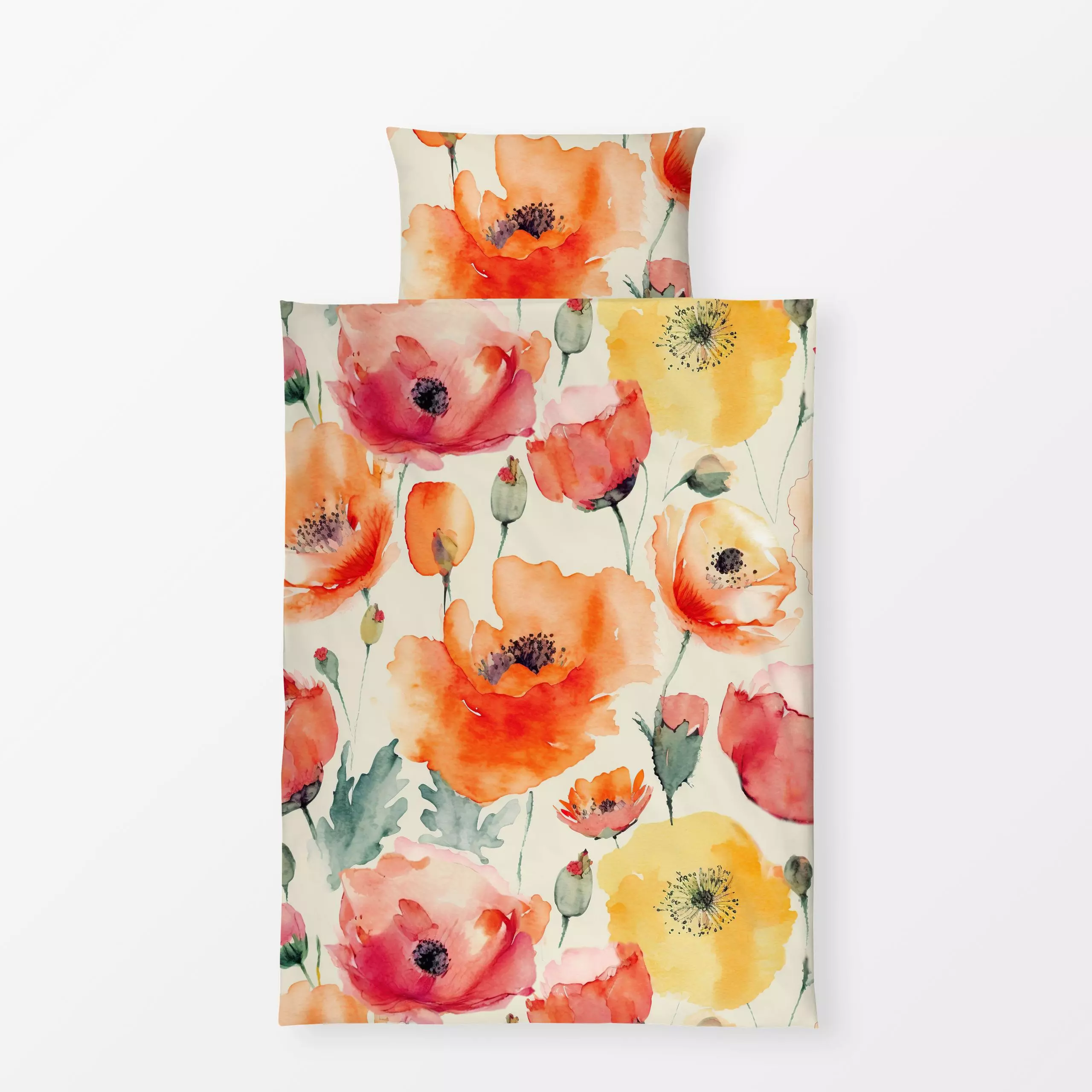 Bettwäsche Poppy Spring orange - Blumen & Florales, Pflanzen & Botanik - von „Andrea Haase"; Aquarell, Natur, Sommerblumen, ...