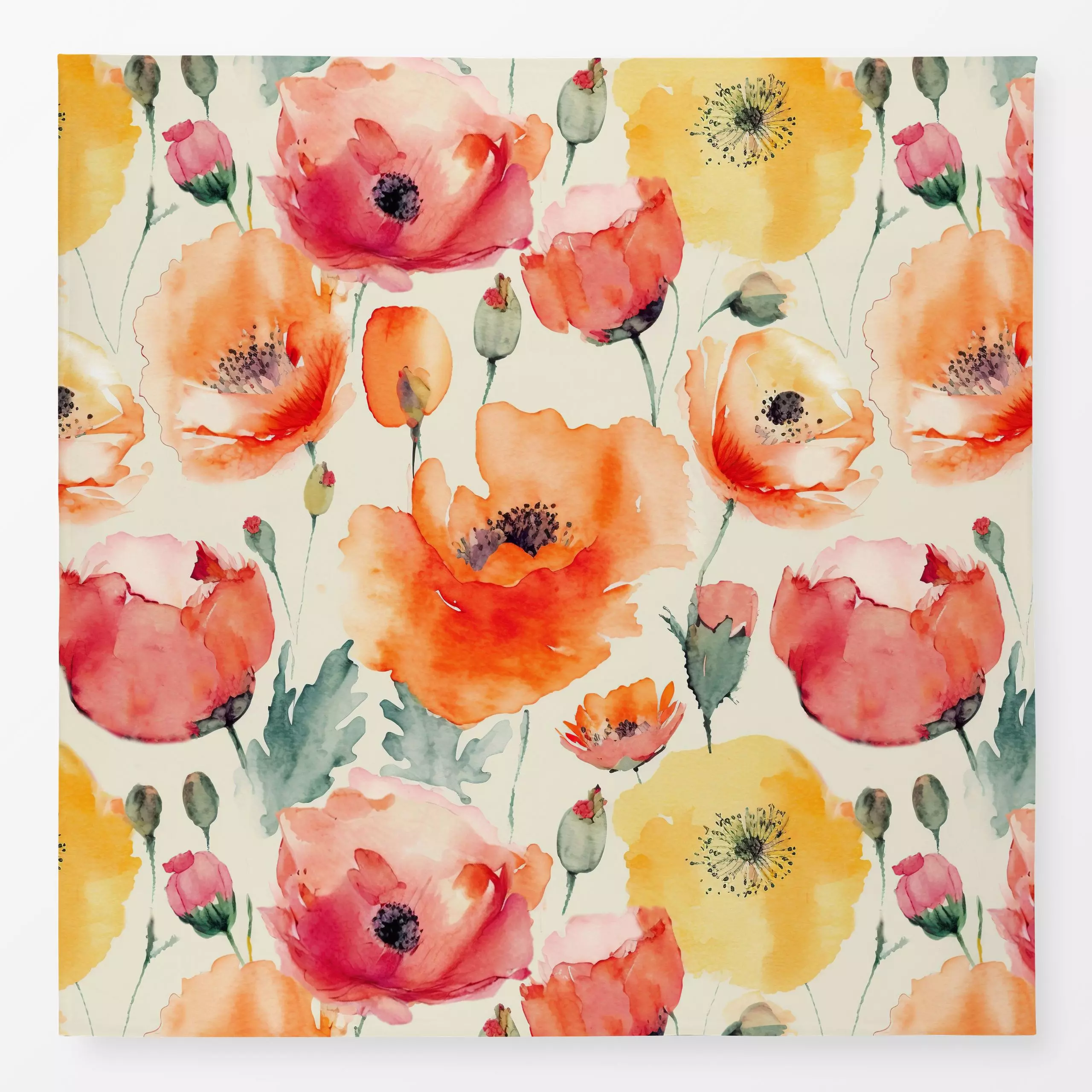Tischdecke Poppy Spring orange - Blumen & Florales, Pflanzen & Botanik - von „Andrea Haase"; Aquarell, Natur, Sommerblumen, ...
