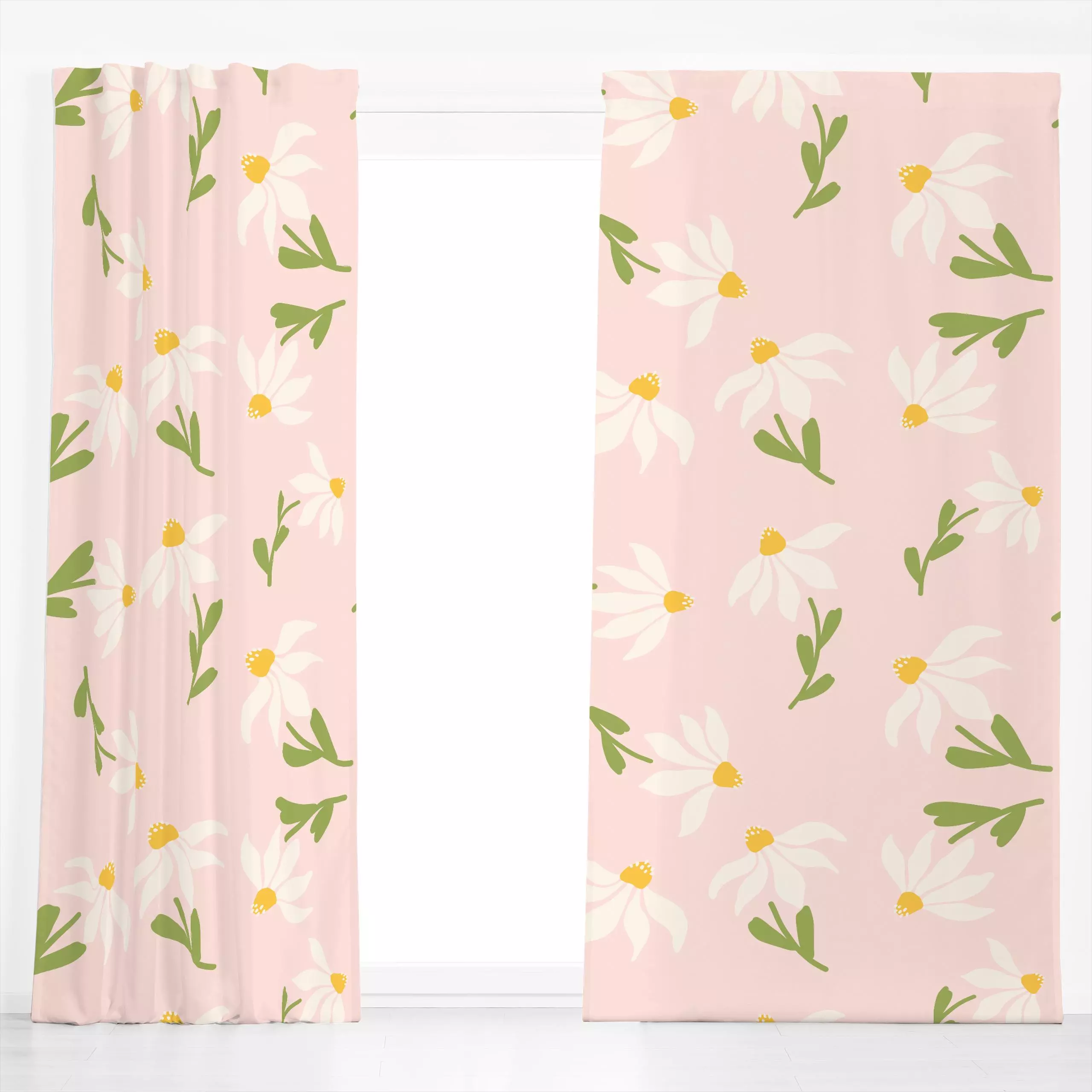 Dekovorhang Gänseblümchen Modern Rosa 1 - Blumen & Florales, Sommer - von „Uta Naumann"; boho, abstrakt, skandinavisch, Blum...