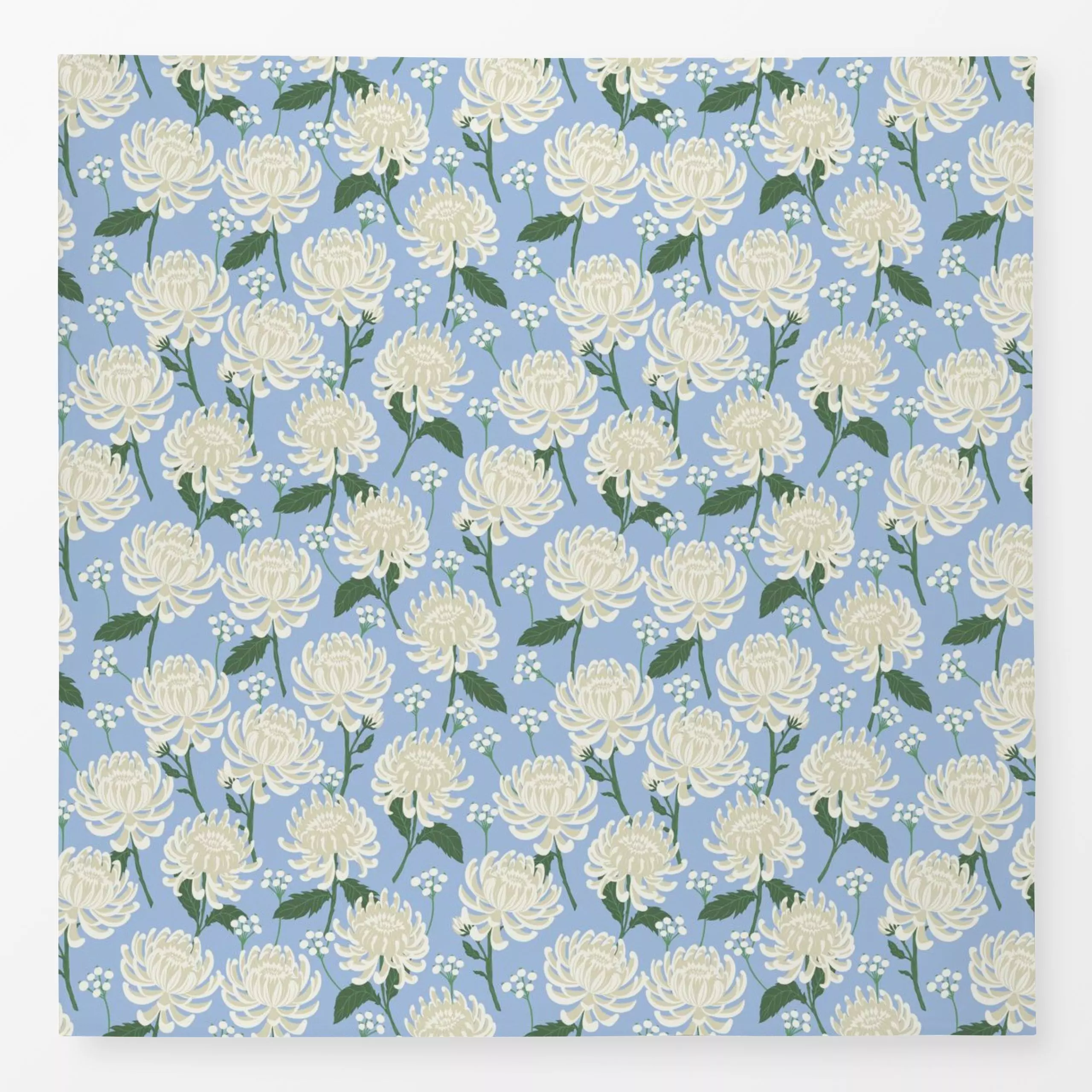 Tischdecke Chrysanthemen Weiß Hellblau - Blumen & Florales, Symbole & Muster, Pflanzen & Botanik - von „DEINKI"; Blumen, Chr...