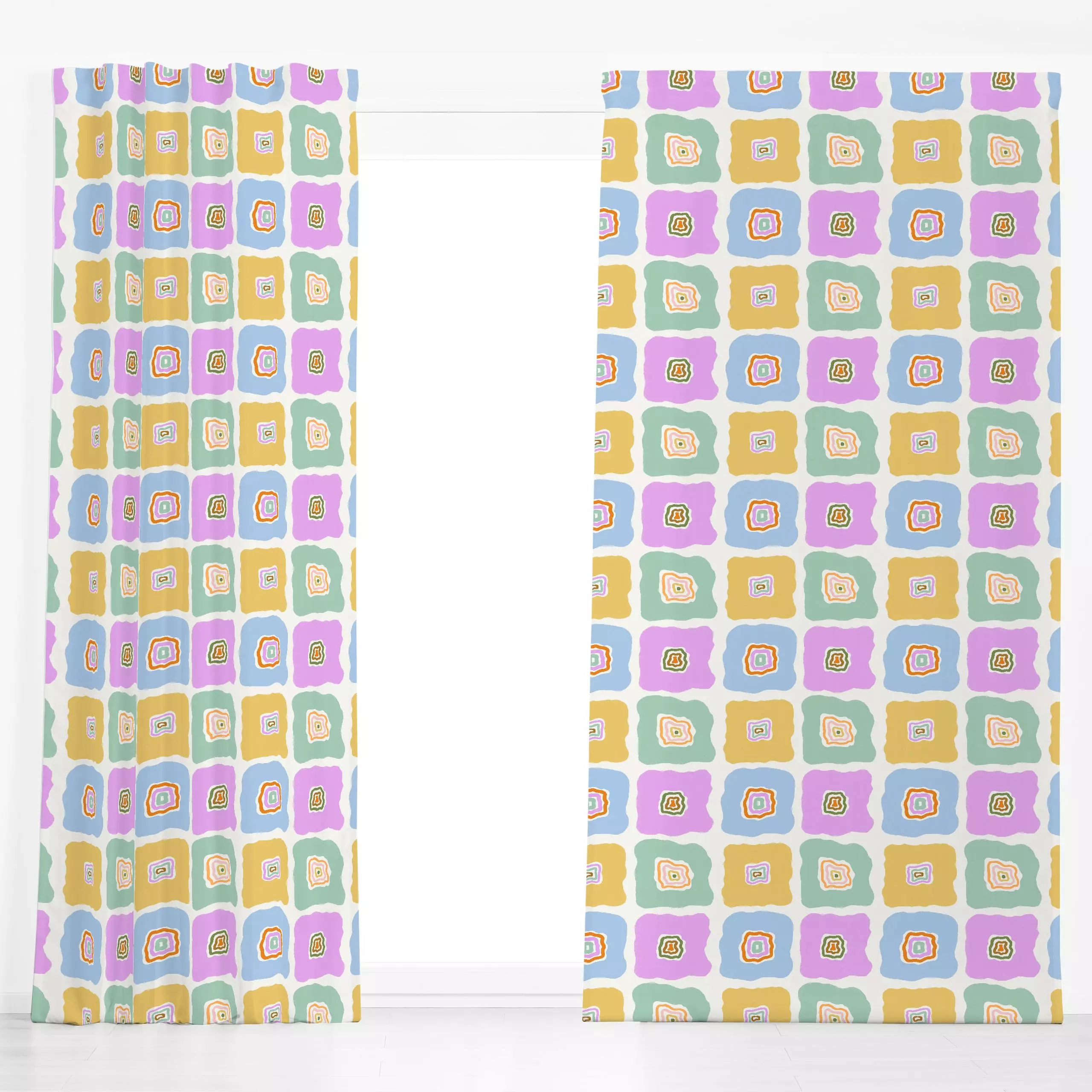 Dekovorhang Retro Flower Summer - Blumen & Florales, Symbole & Muster - von „Patries Elisabeth"; hippie, Blumen, Retro, Geom...