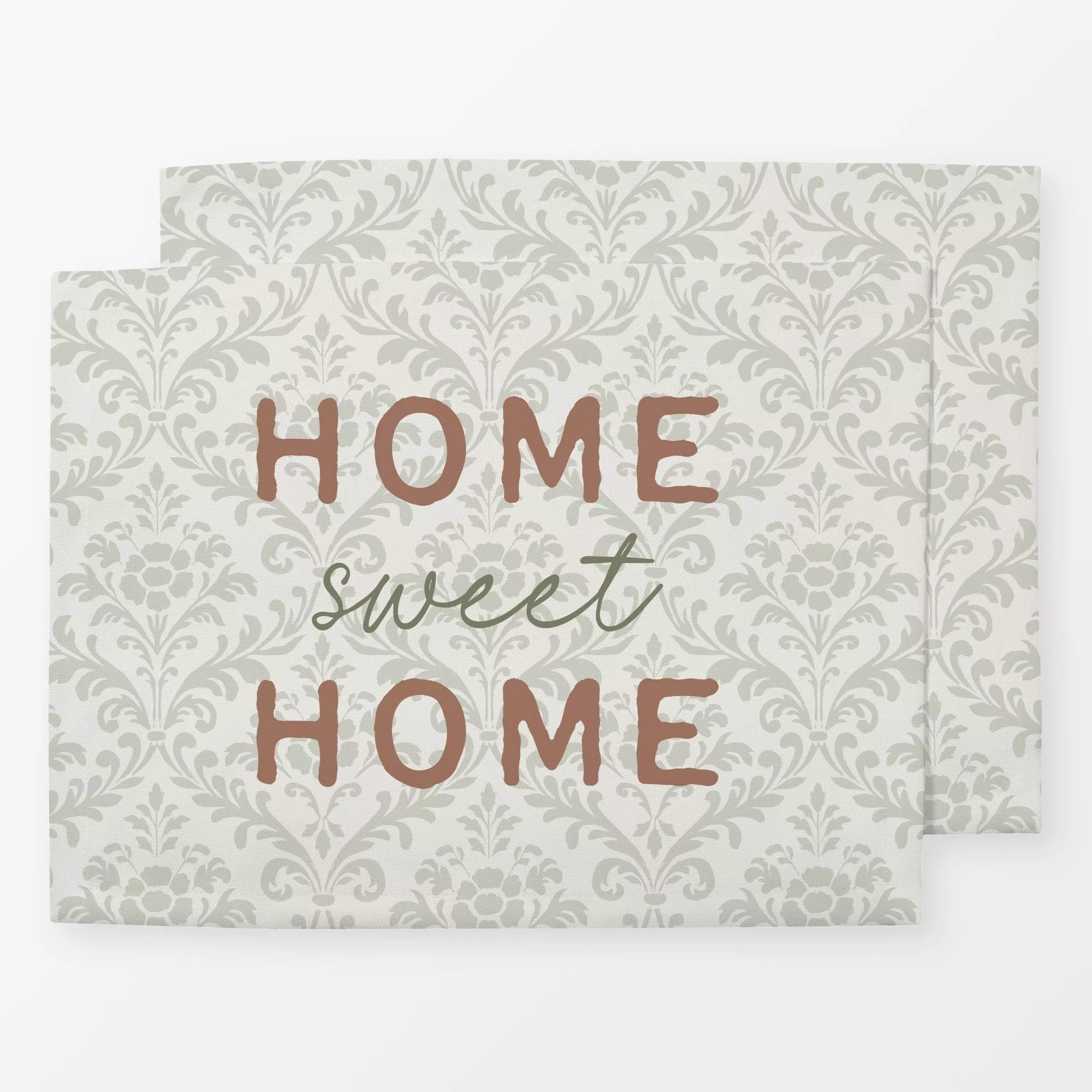 Tischset Home sweet Home Damask grün - Herbst, Sprüche & Schriftzüge - von „Katrin Graff"; Cozy, vintage, Herbstdeko, Orname...