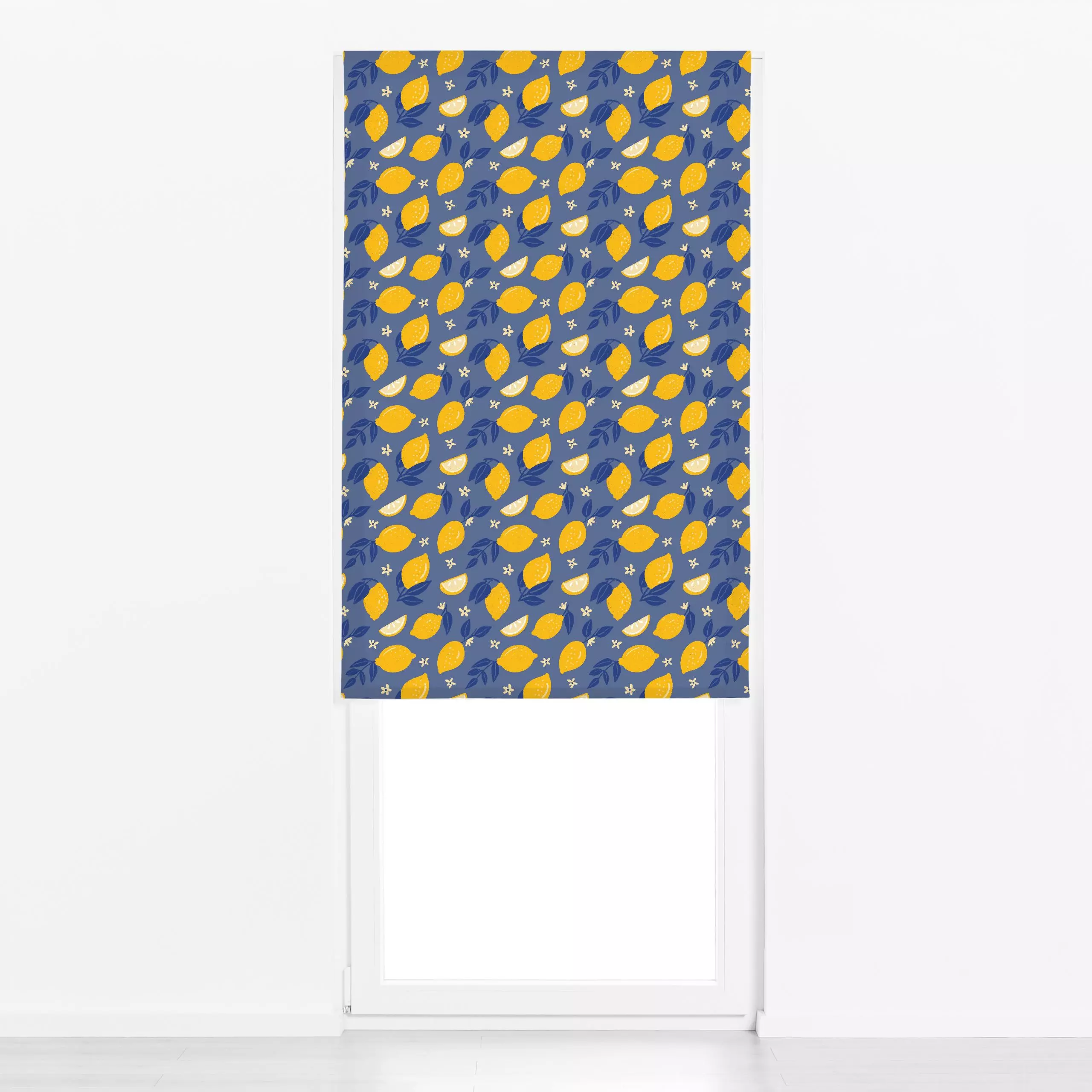 Raffrollo Amalfi Zitrone Gelb Blau - Sommer, Küche, Essen & Trinken, Früchte - von „Mareen Heinz"; Frucht, Obst, Muster, Zit...