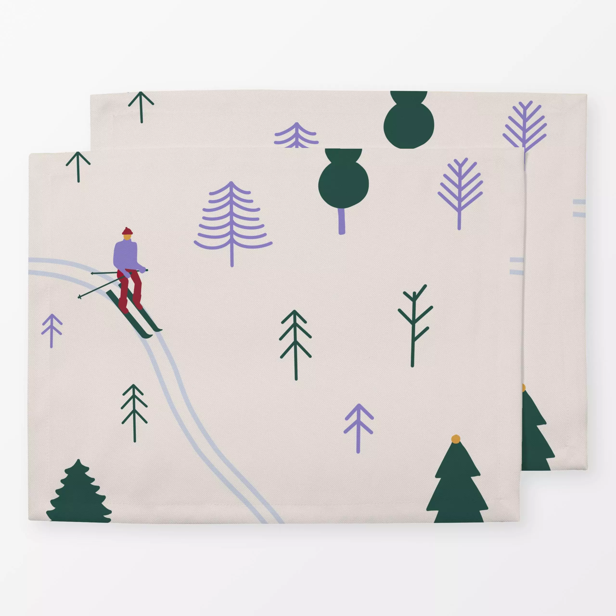Tischset Skifahren 3 - Weihnachten, Winter - von „textilwerk"; Illustration, skandinavisch, Weihnachten, beige, weihnachtlic...