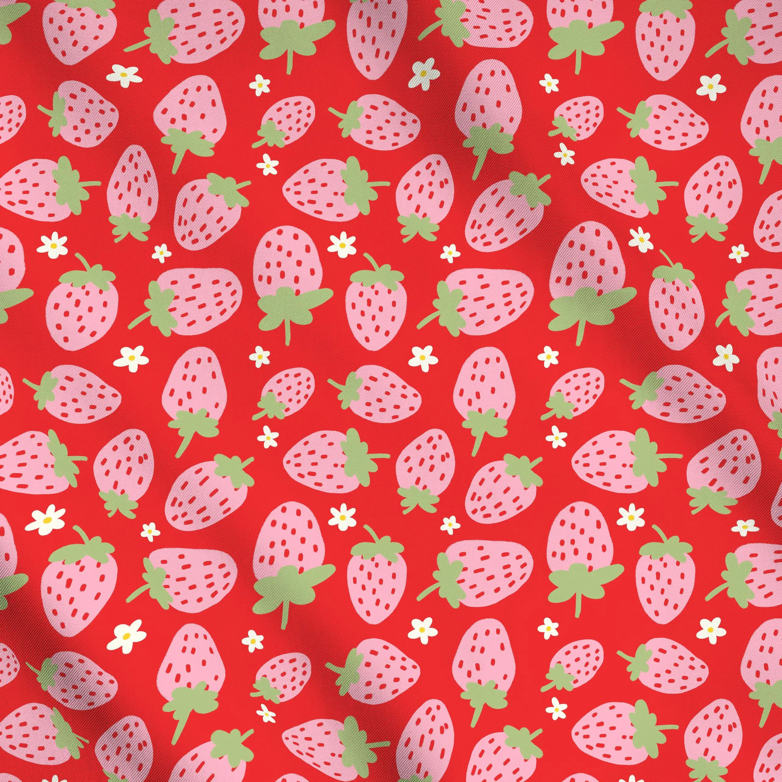 Meterware Erdbeeren rot - Sommer, Früchte - von „Janna Schipper"; Muster, Erdbeeren, Sommer, Pastell, Fruehling, cute, sweet...