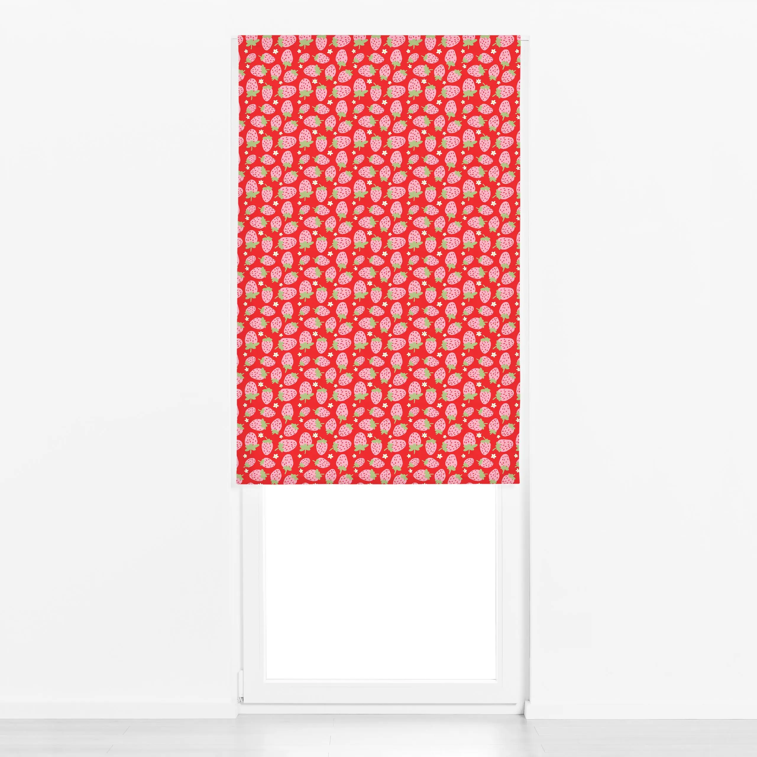Raffrollo Erdbeeren rot - Sommer, Früchte - von „Janna Schipper"; Muster, Erdbeeren, Sommer, Pastell, Fruehling, cute, sweet...