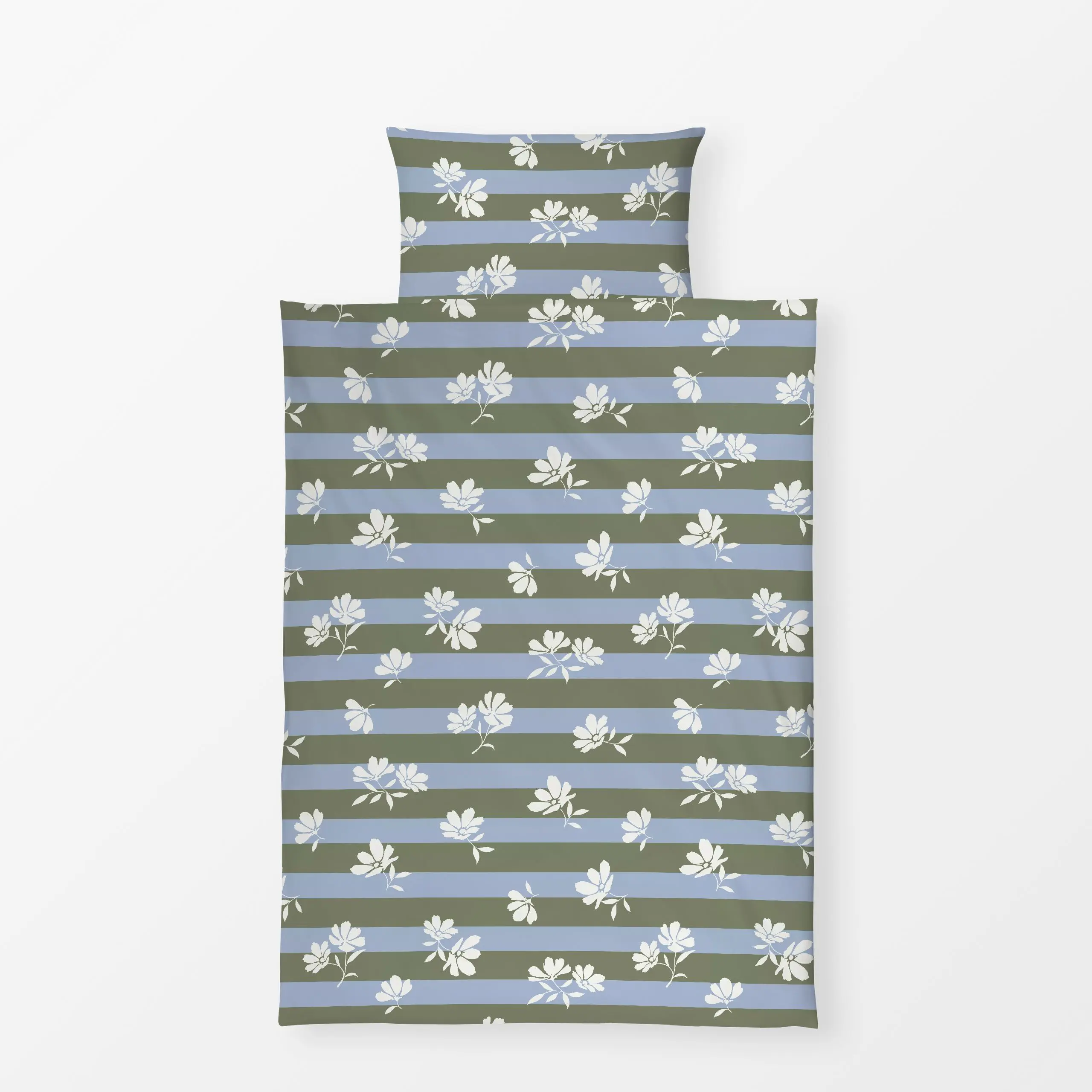 Bettwäsche Blüten gestreift blau grün - Herbst, Sommer, Symbole & Muster - von „Katrin Graff"; Streifen, Blumen, Cosmea, Her...