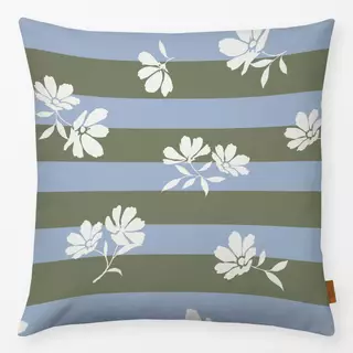 Kissen Blüten gestreift blau grün