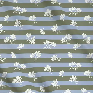 Meterware Blüten gestreift blau grün