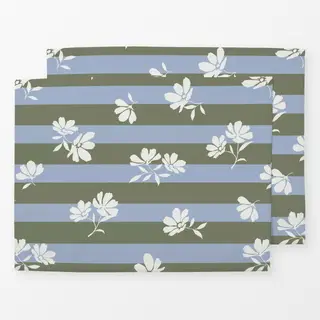 Tischset Blüten gestreift blau grün