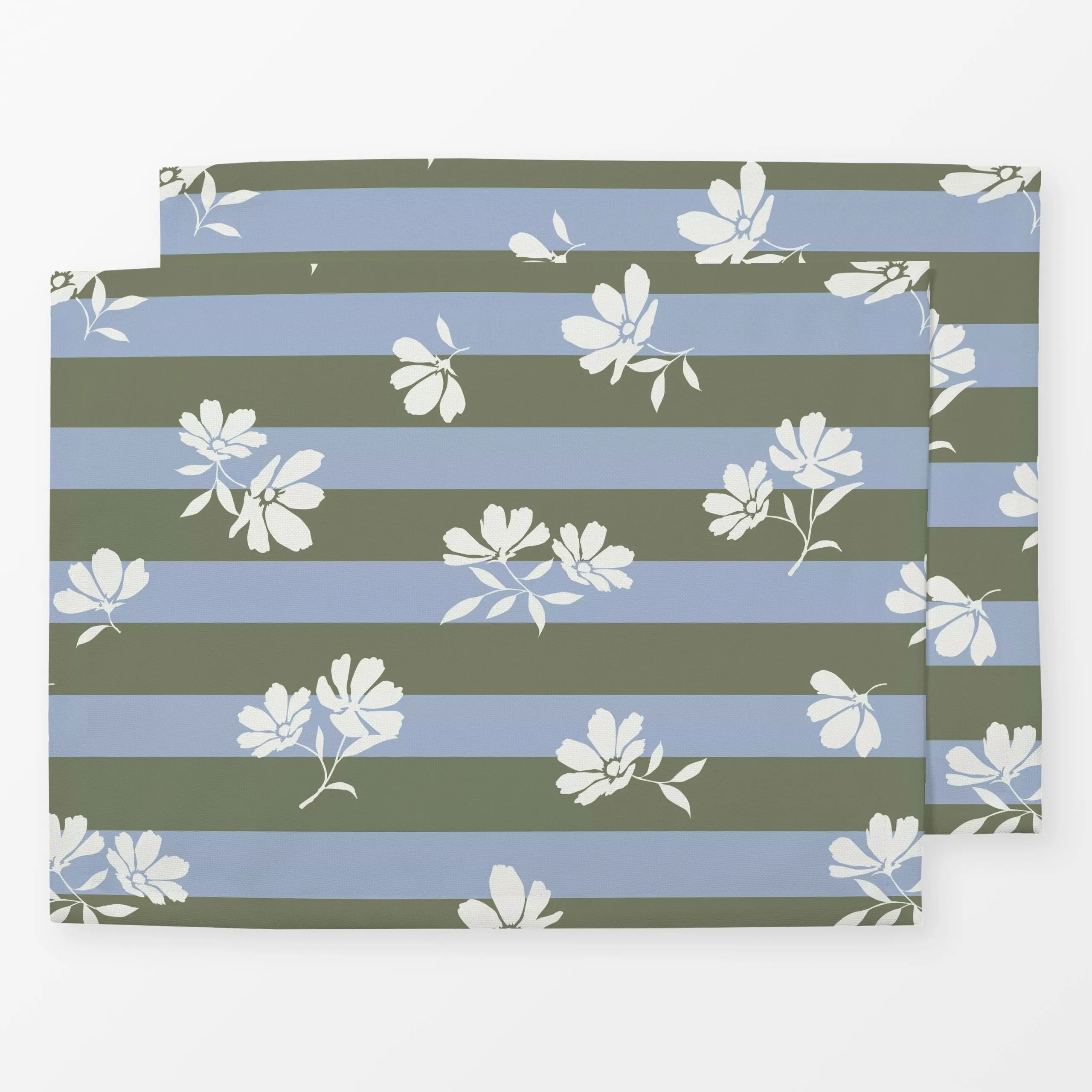 Tischset Blüten gestreift blau grün - Herbst, Sommer, Symbole & Muster - von „Katrin Graff"; Streifen, Blumen, Cosmea, Herbs...