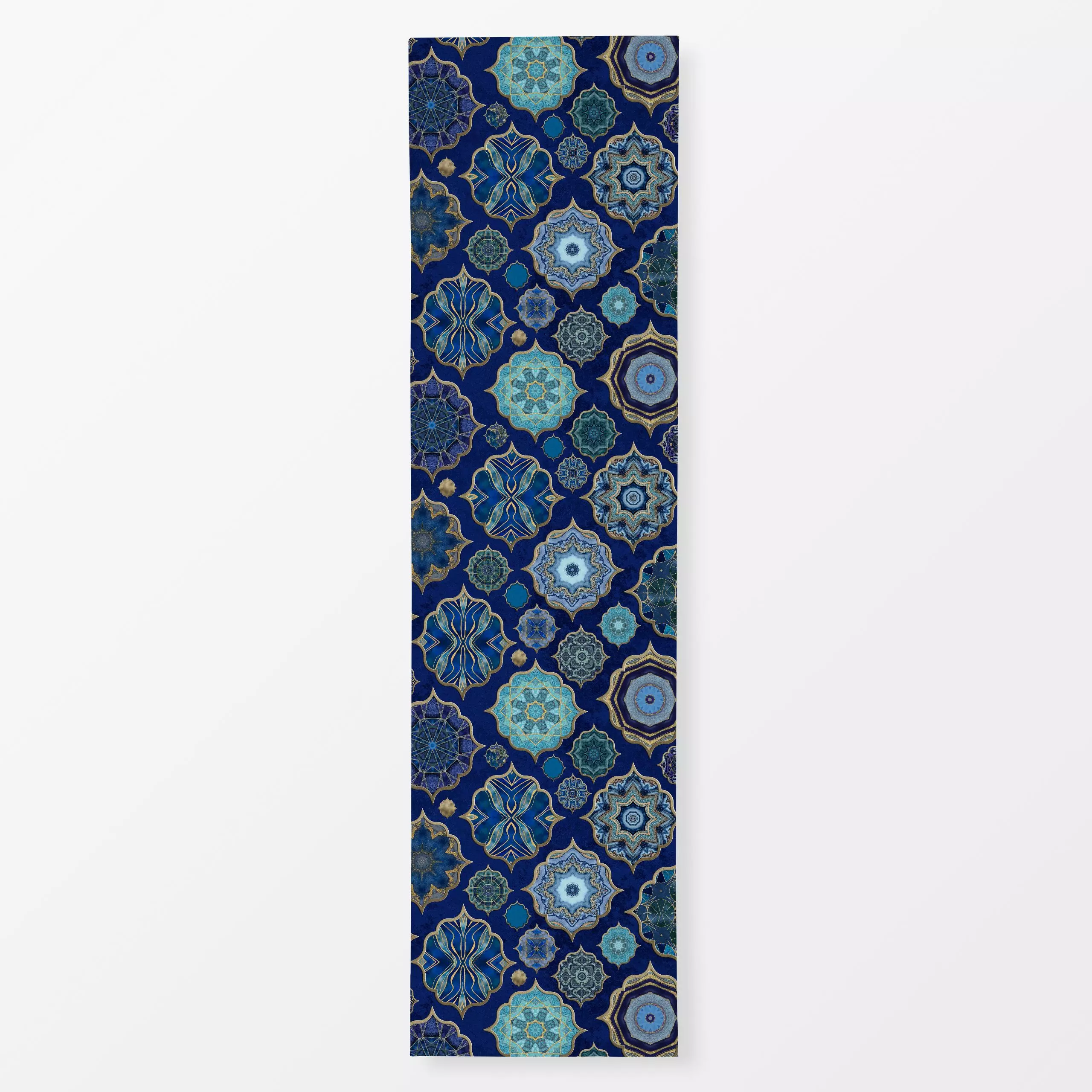 Tischläufer Moroccan Tiles Blue Gold - Symbole & Muster, Retro & Vintage - von „Andrea Haase"; boho, vintage, mediterran, Or...