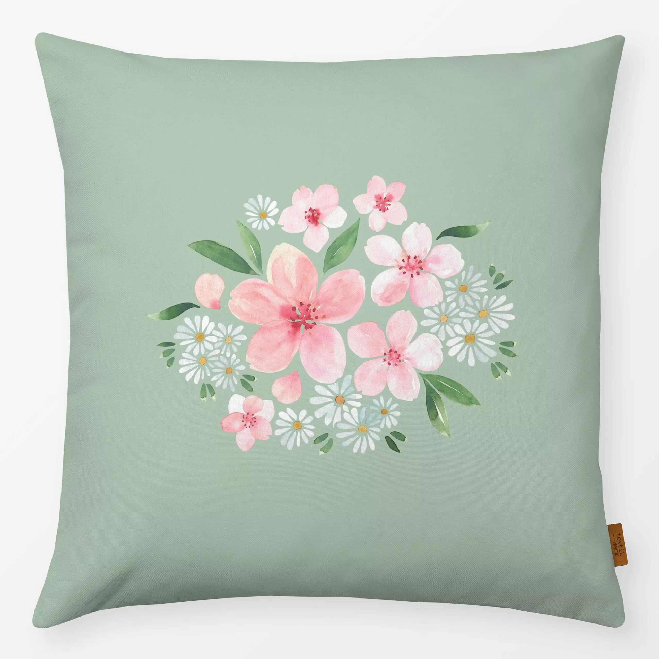 Kissen Blütentraum Frühling grün - Blumen & Florales, Frühling, Anlässe, Ostern - von „Katrin Graff"; Hochzeit, Geschenk, Fl...