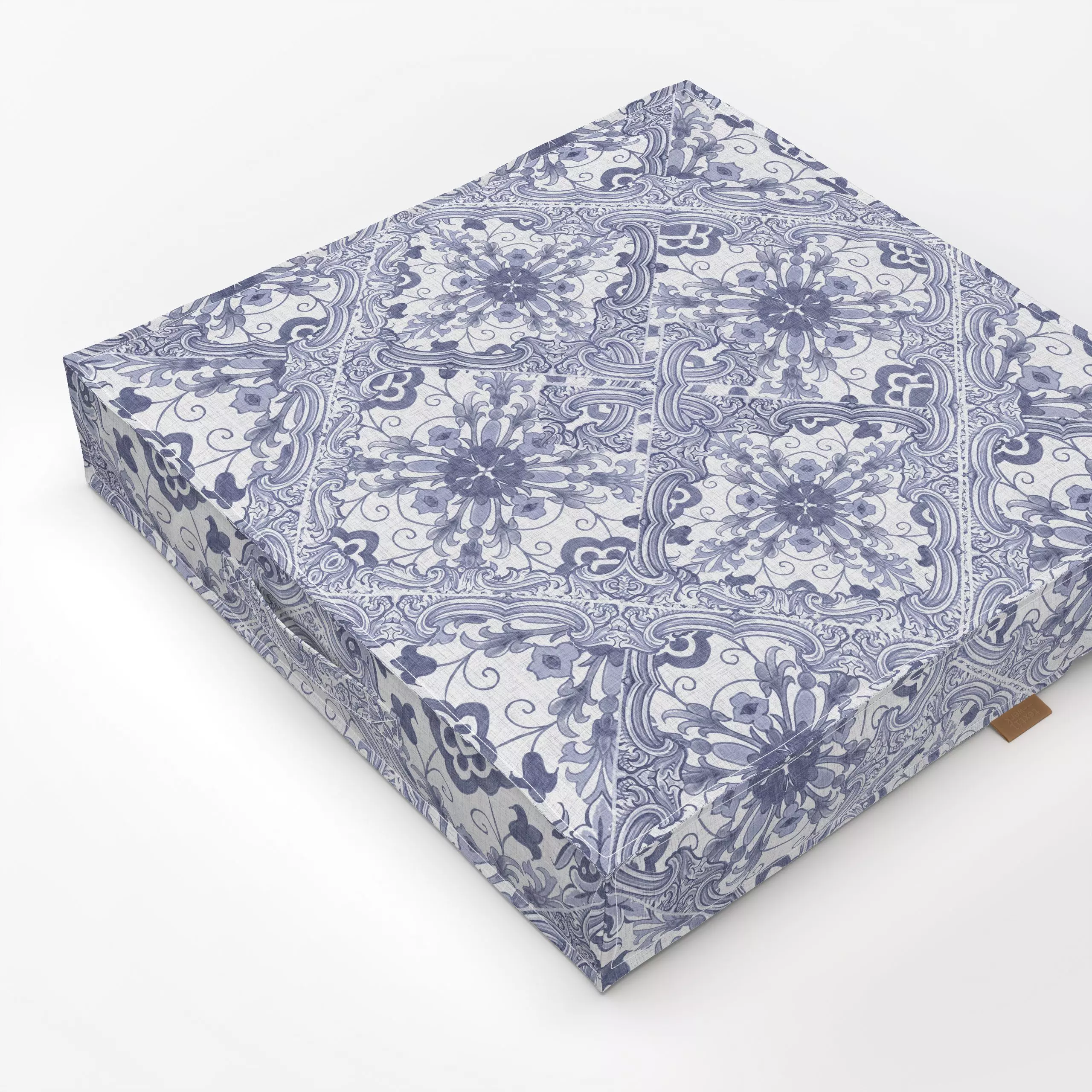 Bodenkissen Delfter Blaue Blumenfliesen - Blumen & Florales, Retro & Vintage - von „Bloomery Decor"; Blumen, floral, blau, v...
