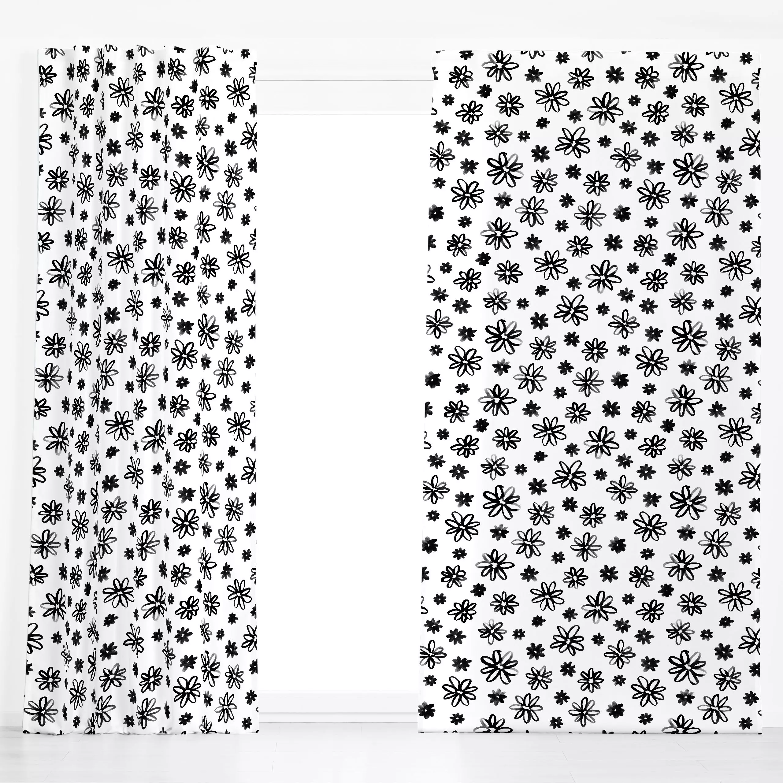 Dekovorhang Blüten Daisy 1 - Blumen & Florales - von „Primus Pattern"; Wasserfarben, schwarz, Blumen, Blüten, Botanical, flo...