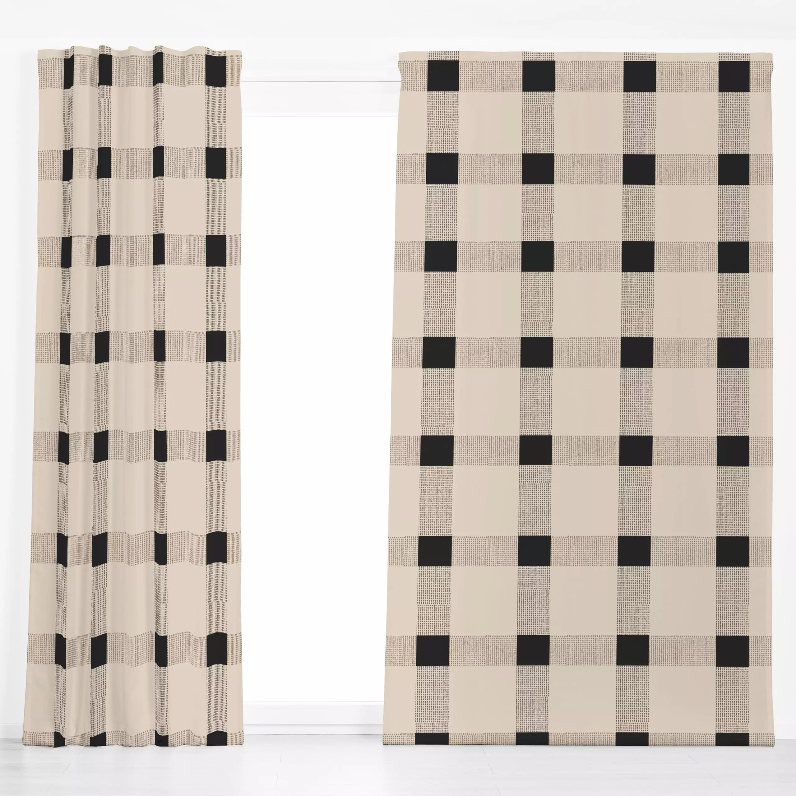 Dekovorhang Karo beige-schwarz - Herbst, Symbole & Muster - von „Alisa Knöß"; boho, schwarz, beige, grid, Herbst, landhaus, ...