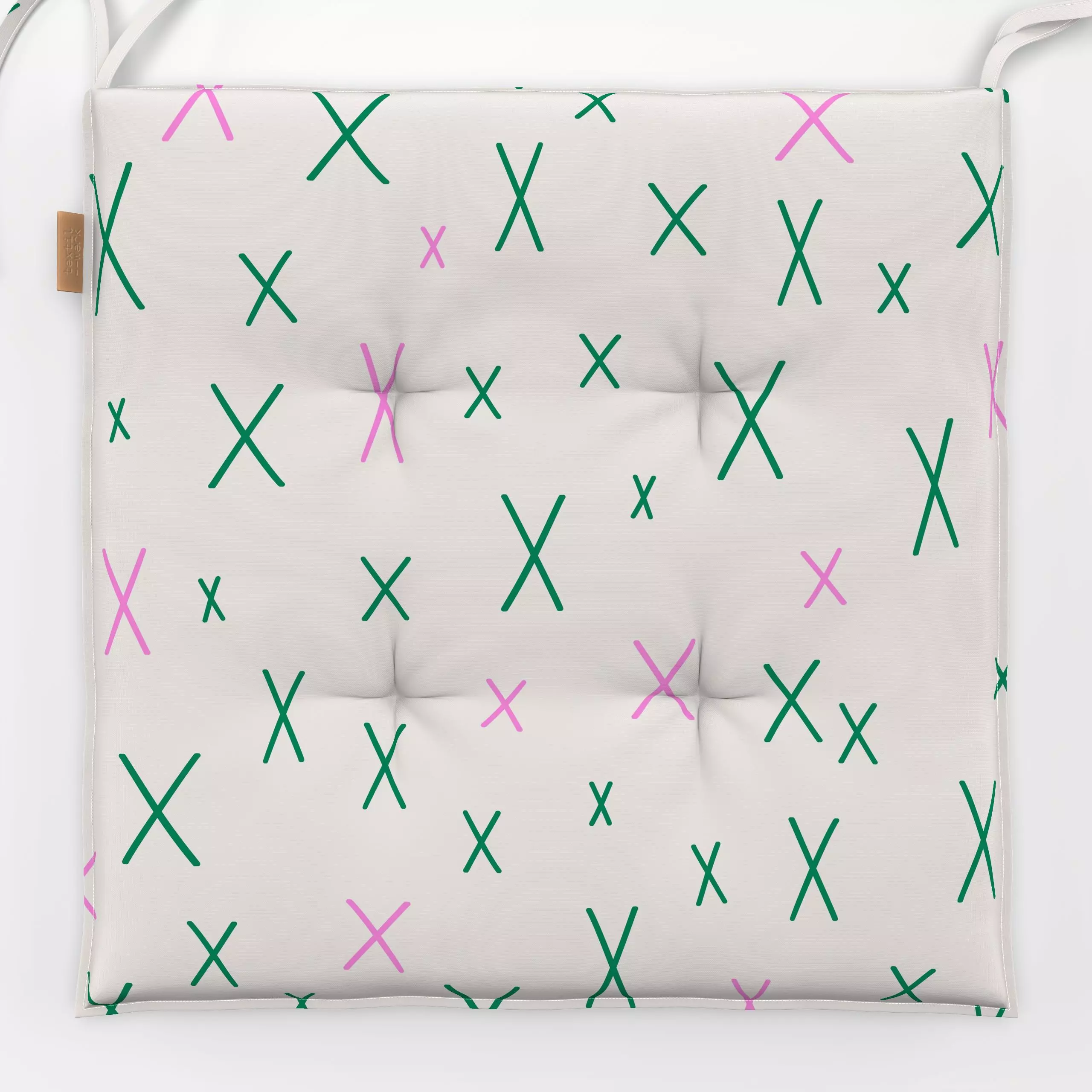 Sitzkissen Cool Boho Cross Pattern green - Sommer, Symbole & Muster - von „Karen Menzenbach"; Muster, Linien, beige, Striche...