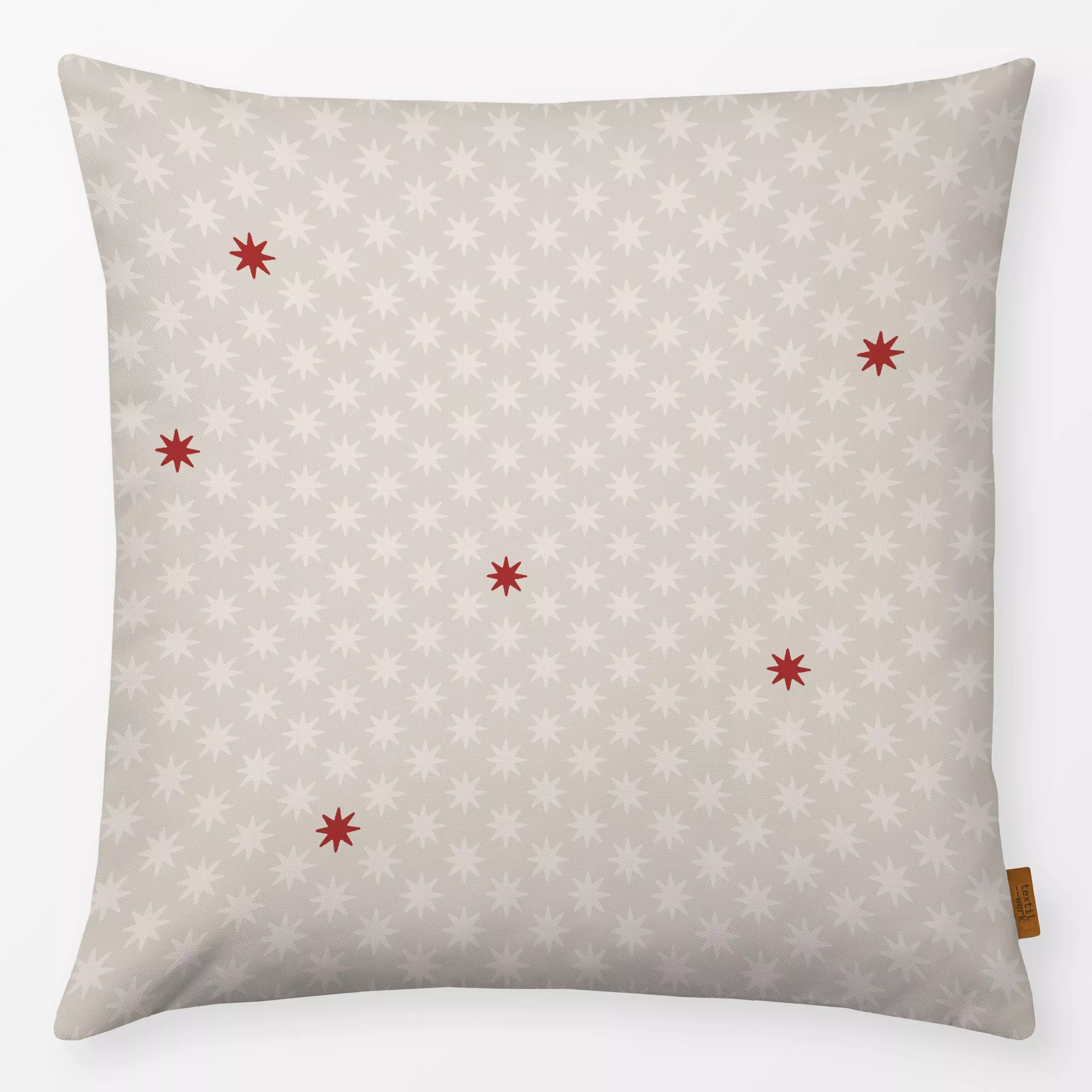 Kissen Sterne Beige rot - Weihnachten, Anlässe - von „Studio Kesse"; Muster, Sterne, Weihnachten, Scandi, Nordic, Weihnachts...